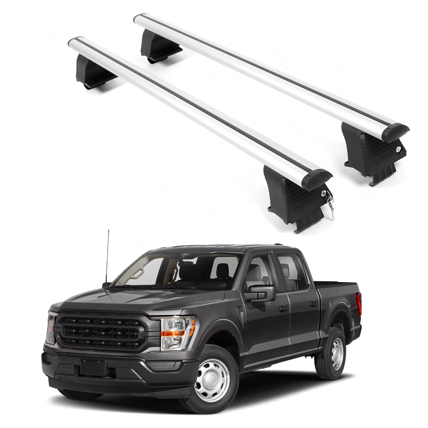 ERKUL Roof Rack Crossbars For FORD F-150 2021-2026 Naked Roof Aluminum Silver