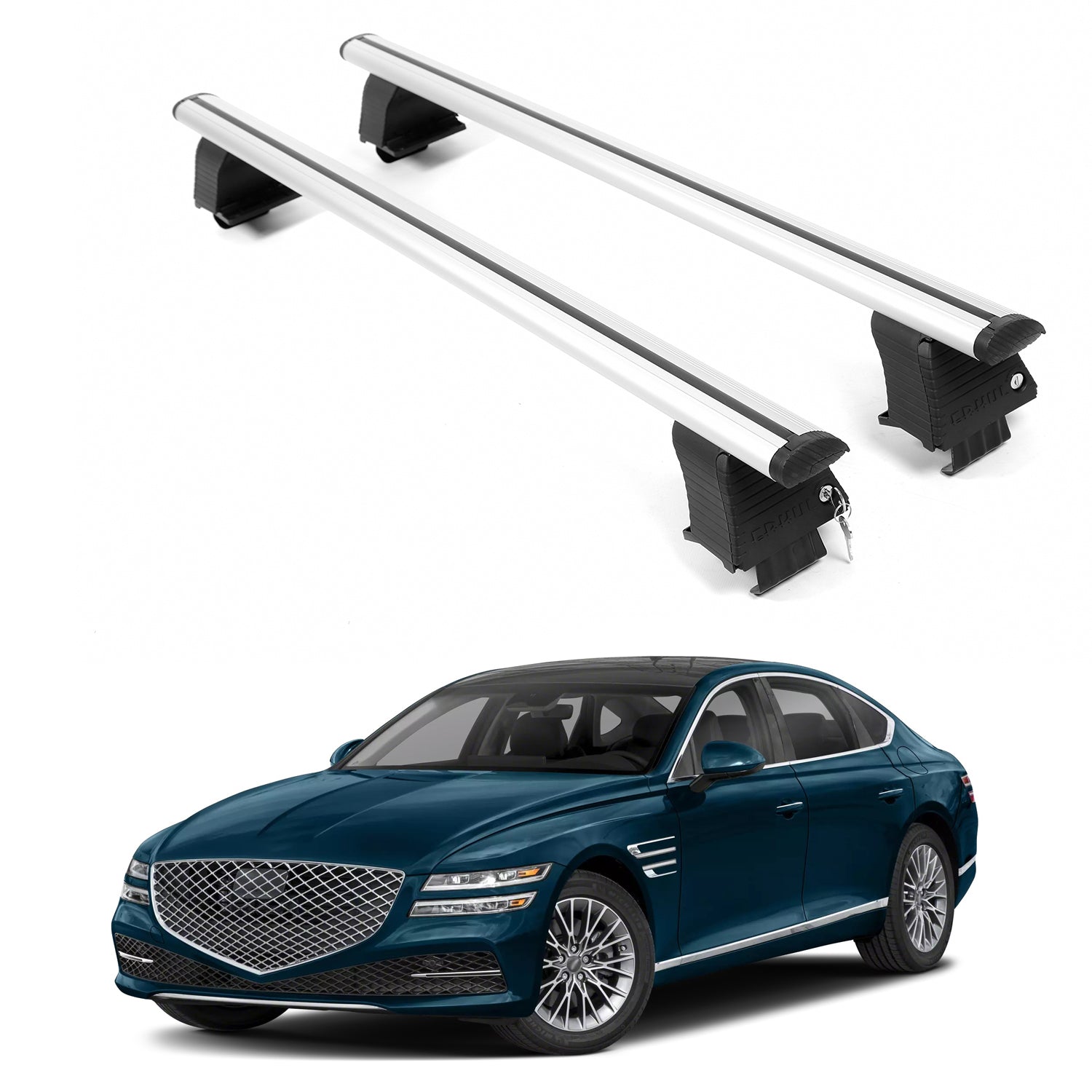 ERKUL Roof Rack Crossbars For GENESIS G80 2021-2026 Naked Roof Aluminum Silver