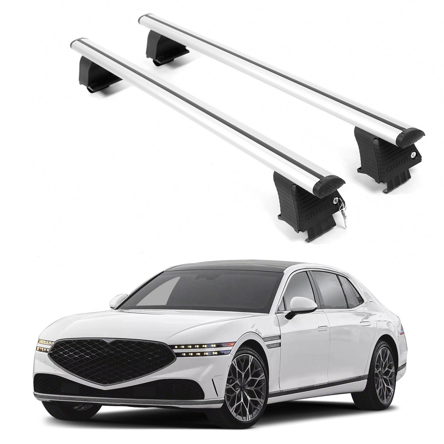 ERKUL Roof Rack Crossbars For GENESIS G90 2023-2026 Naked Roof Aluminum Silver