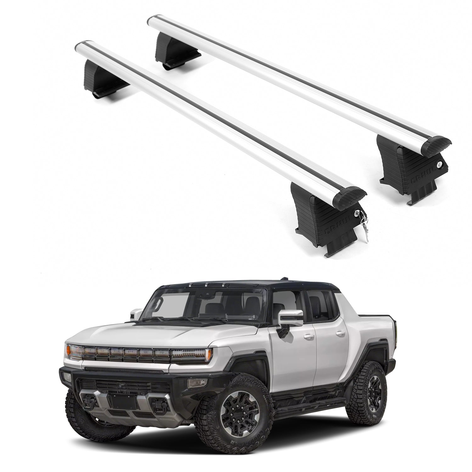 ERKUL Roof Rack Crossbars For GMC HUMMER EV 2022-2026 Naked Roof Aluminum Silver