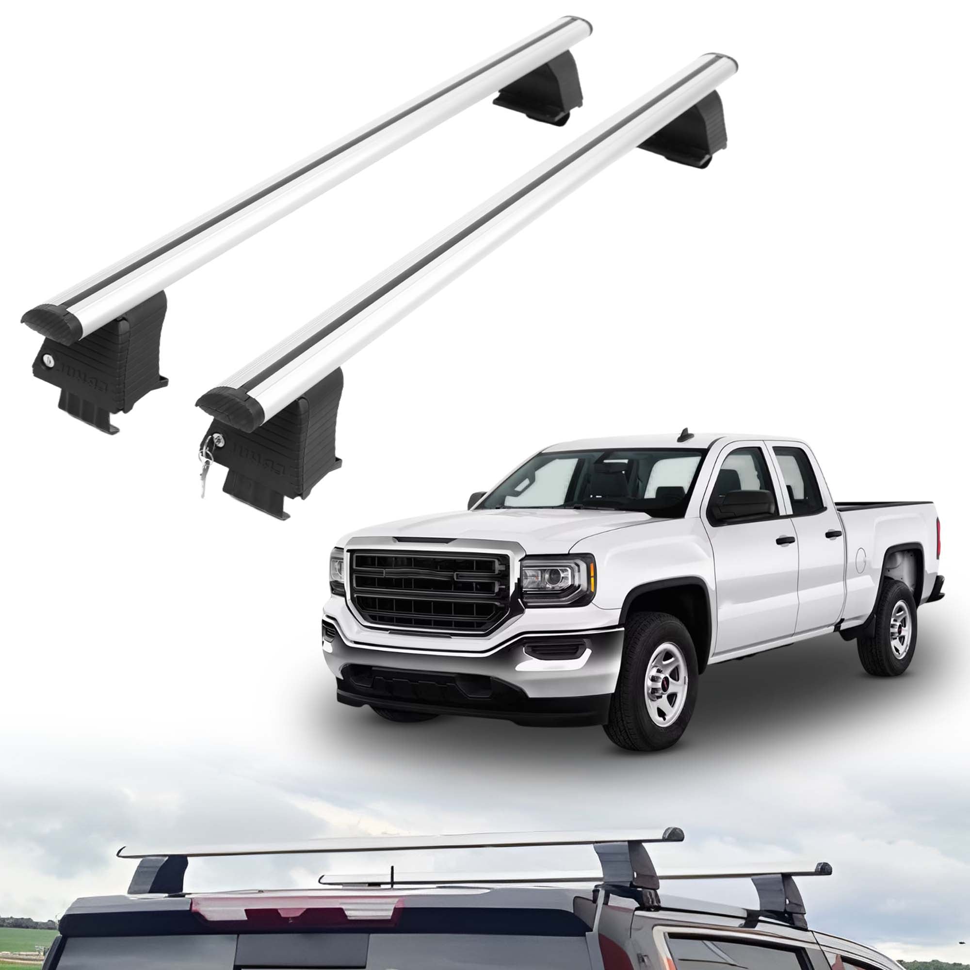 ERKUL Roof Rack Crossbars For GMC SIERRA 2014-2018 Naked Roof Aluminum Silver