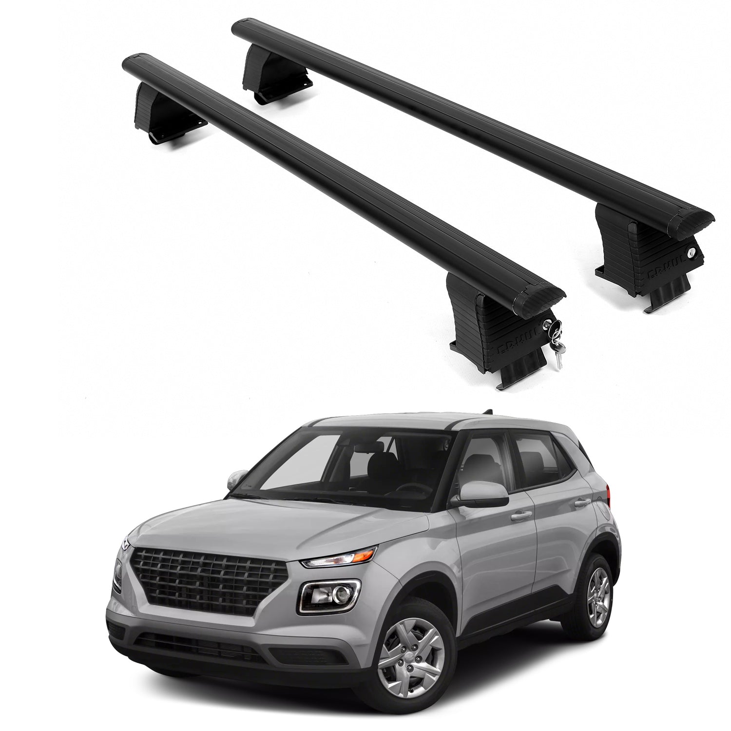 ERKUL Roof Rack Crossbars For HYUNDAI VENUE 2020-2026 Naked Roof Aluminum Black