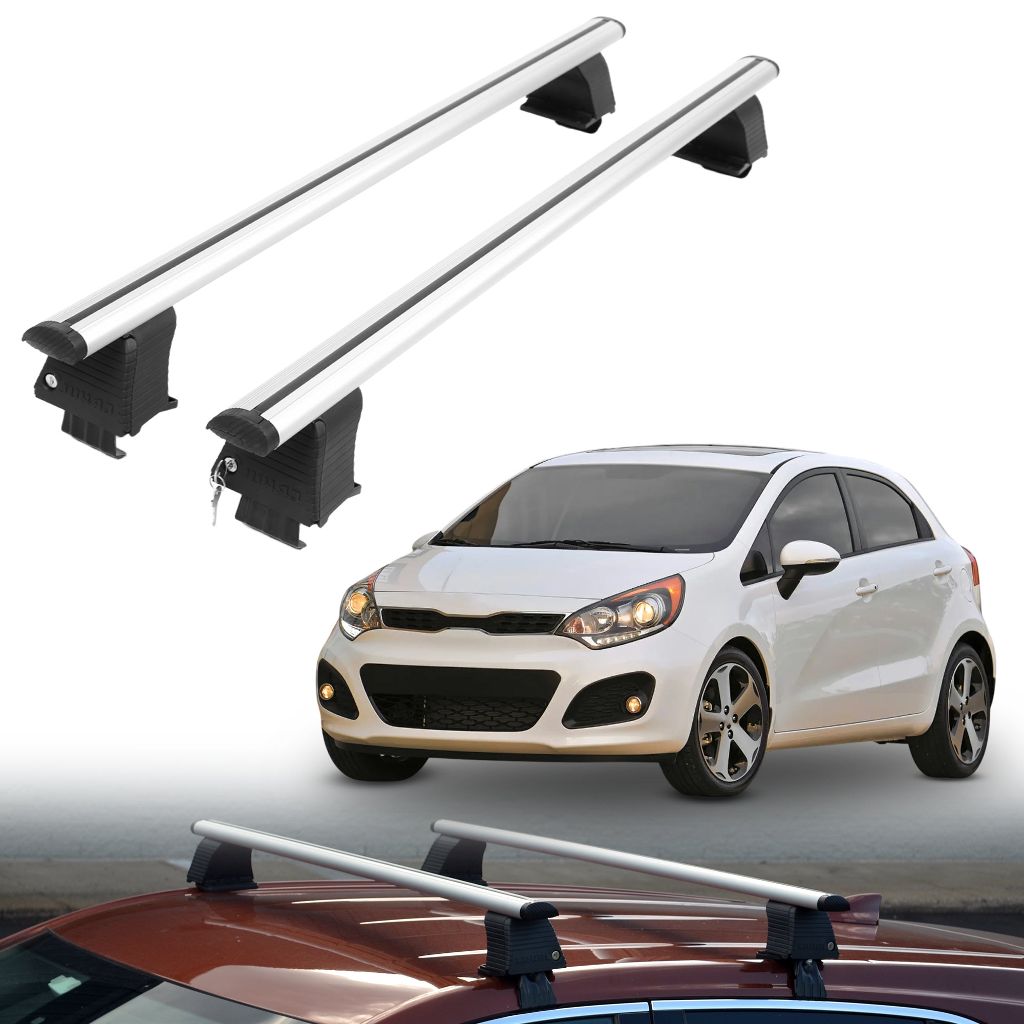 ERKUL Roof Rack Crossbars For KIA RIO5 2006-2012 Naked Roof Aluminum Silver