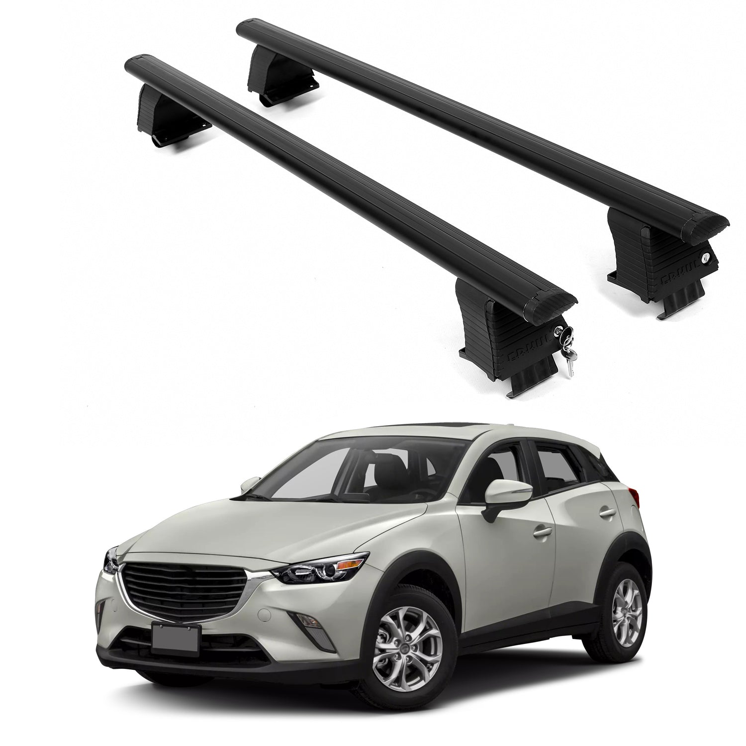 ERKUL Roof Rack Crossbars For MAZDA CX-3 2016-2021 Naked Roof Aluminum Black