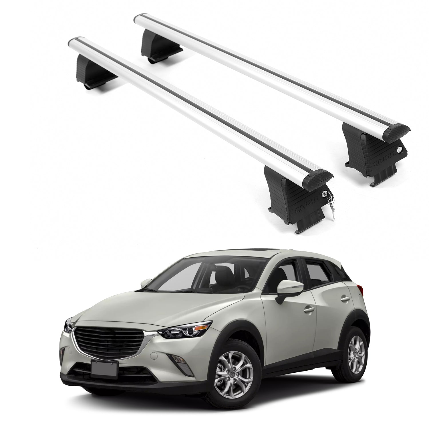 ERKUL Roof Rack Crossbars For MAZDA CX-3 2016-2021 Naked Roof Aluminum Silver