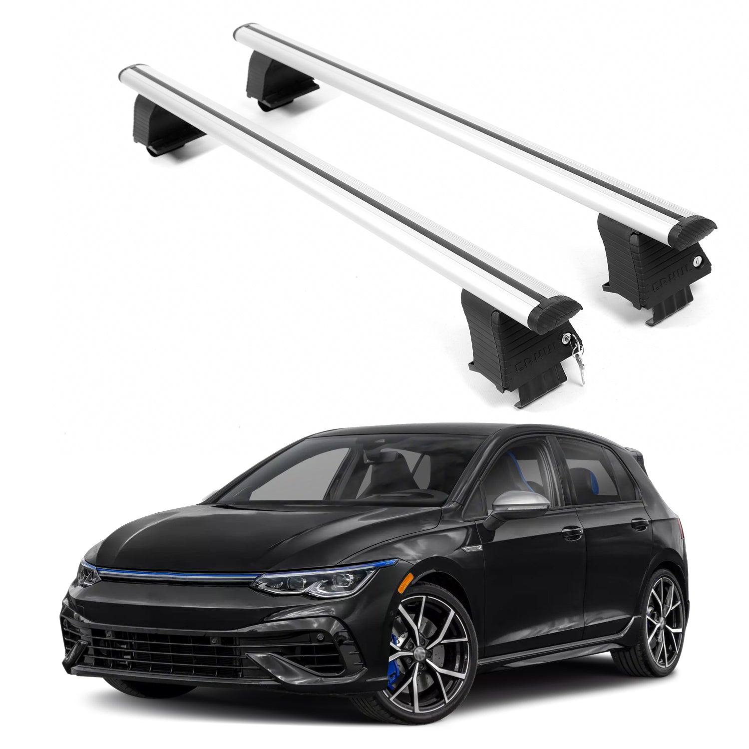 ERKUL Roof Rack Crossbars For VOLKSWAGEN GOLF R 2022-2026 Naked Roof Aluminum Silver