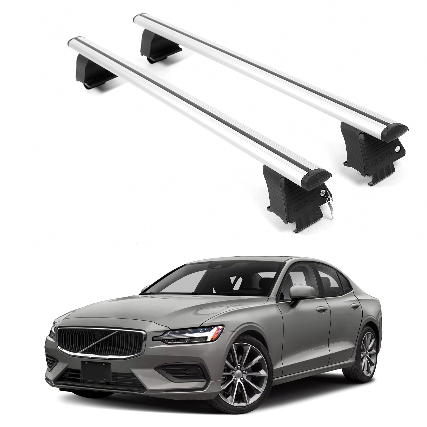 ERKUL Roof Rack Crossbars For VOLVO S60 2019-2025 Naked Roof Aluminum Silver