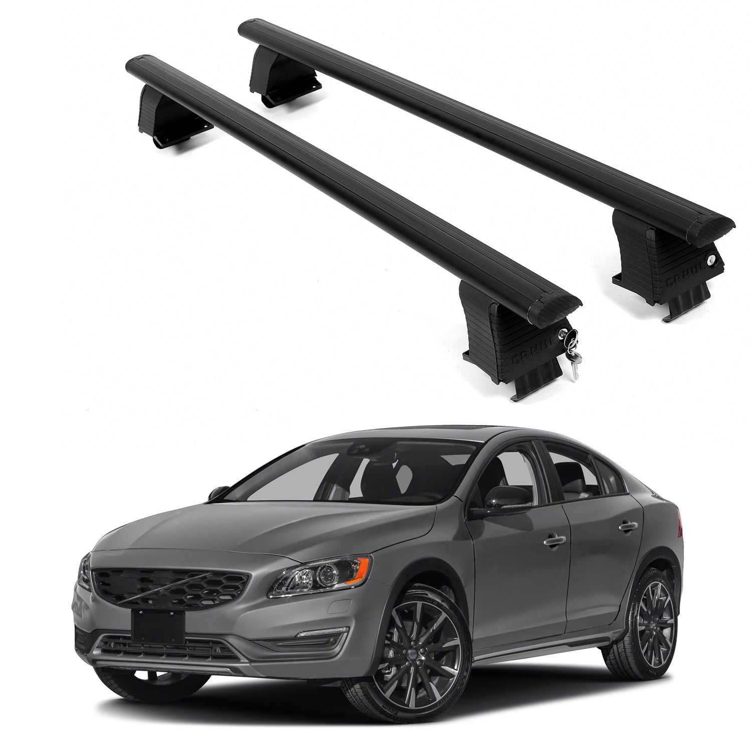 ERKUL Roof Rack Crossbars For VOLVO S60 CROSS COUNTRY 2016-2018 Naked Roof Aluminum Black