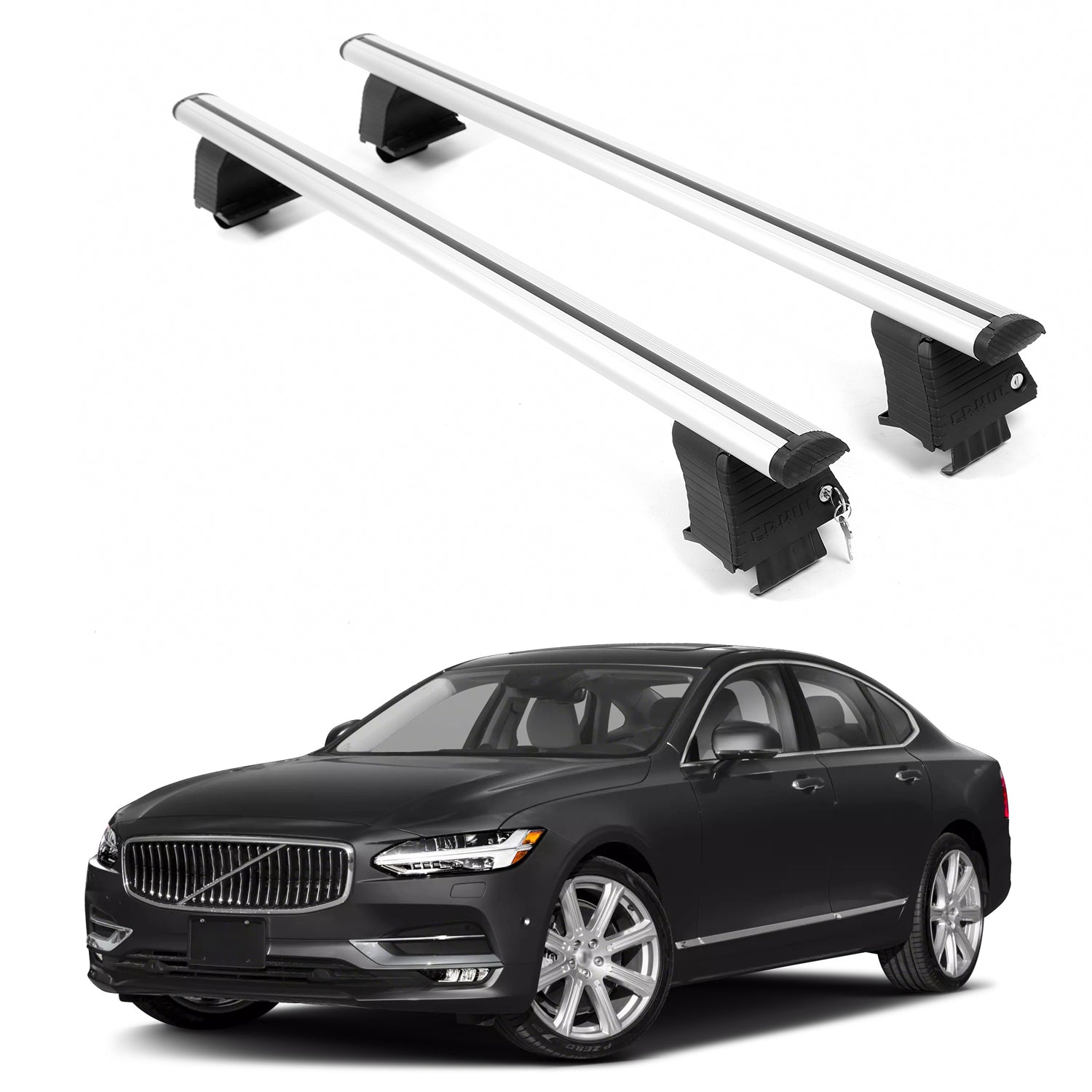 ERKUL Roof Rack Crossbars For VOLVO S90 2017- 2025 Naked Roof Aluminum Silver