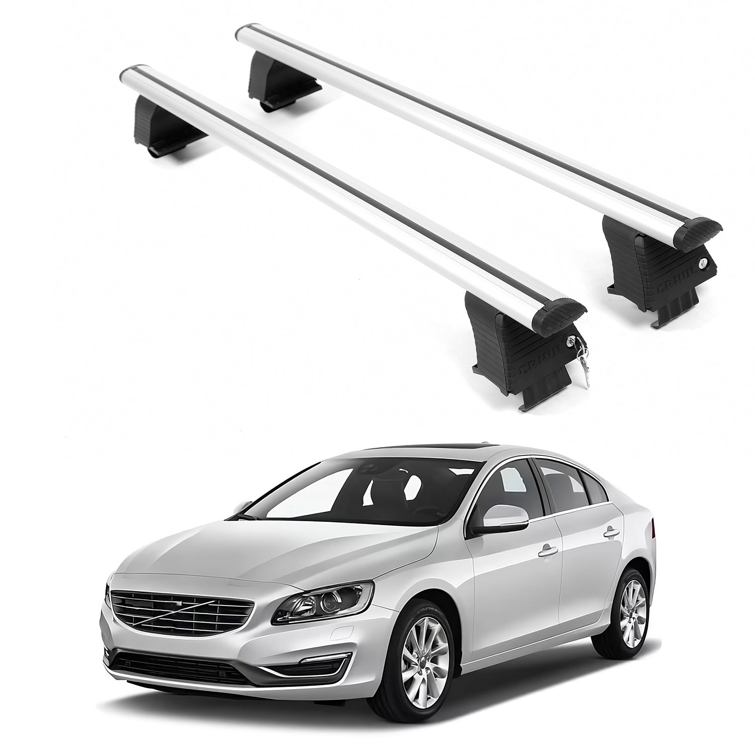 ERKUL Roof Rack Crossbars For VOLVO V60 2015-2018 Naked Roof Aluminum Silver