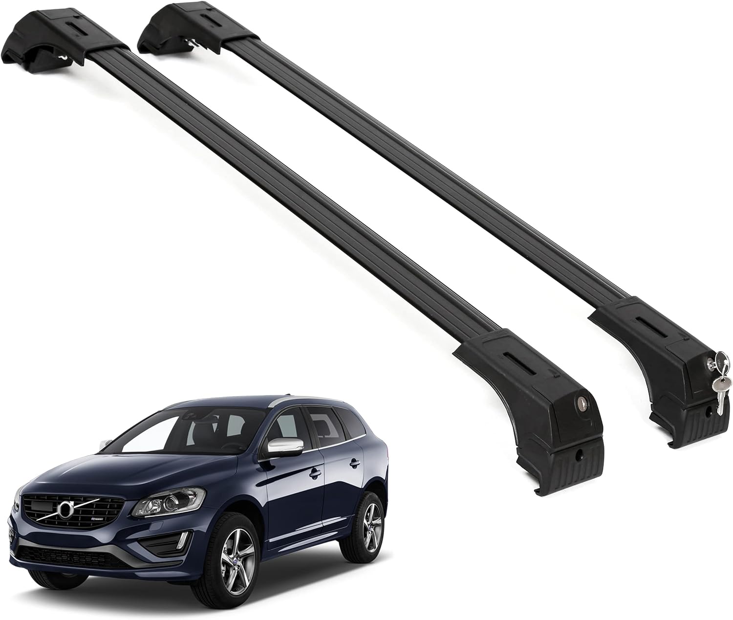 ERKUL Roof Rack Cross Bars Fits Volvo XC60 2009-2017 Fits Flush Rails Black