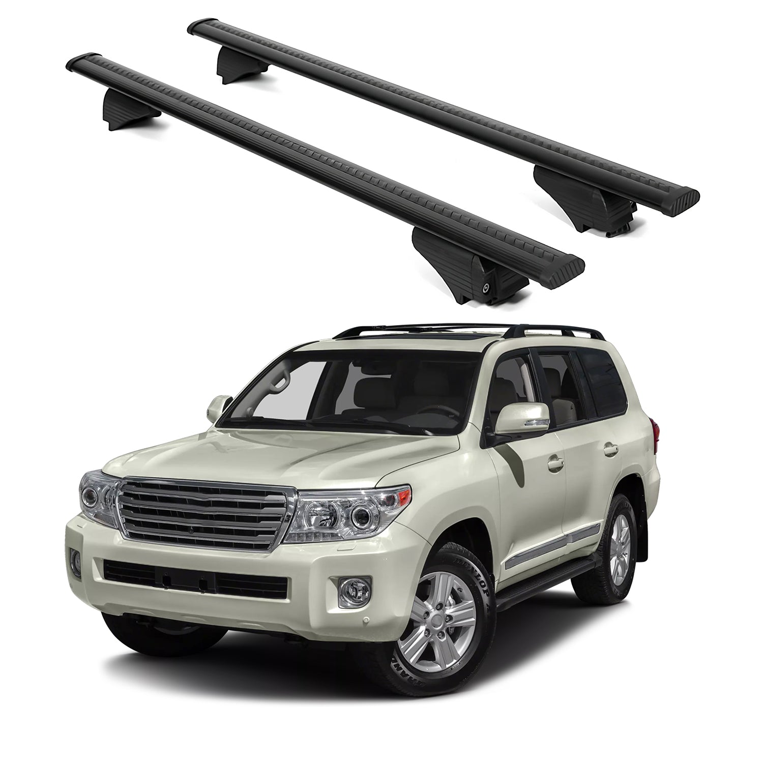 ERKUL Roof Rack Cross Bars for Toyota Land Cruiser 1992-2023 Raised Rails Black
