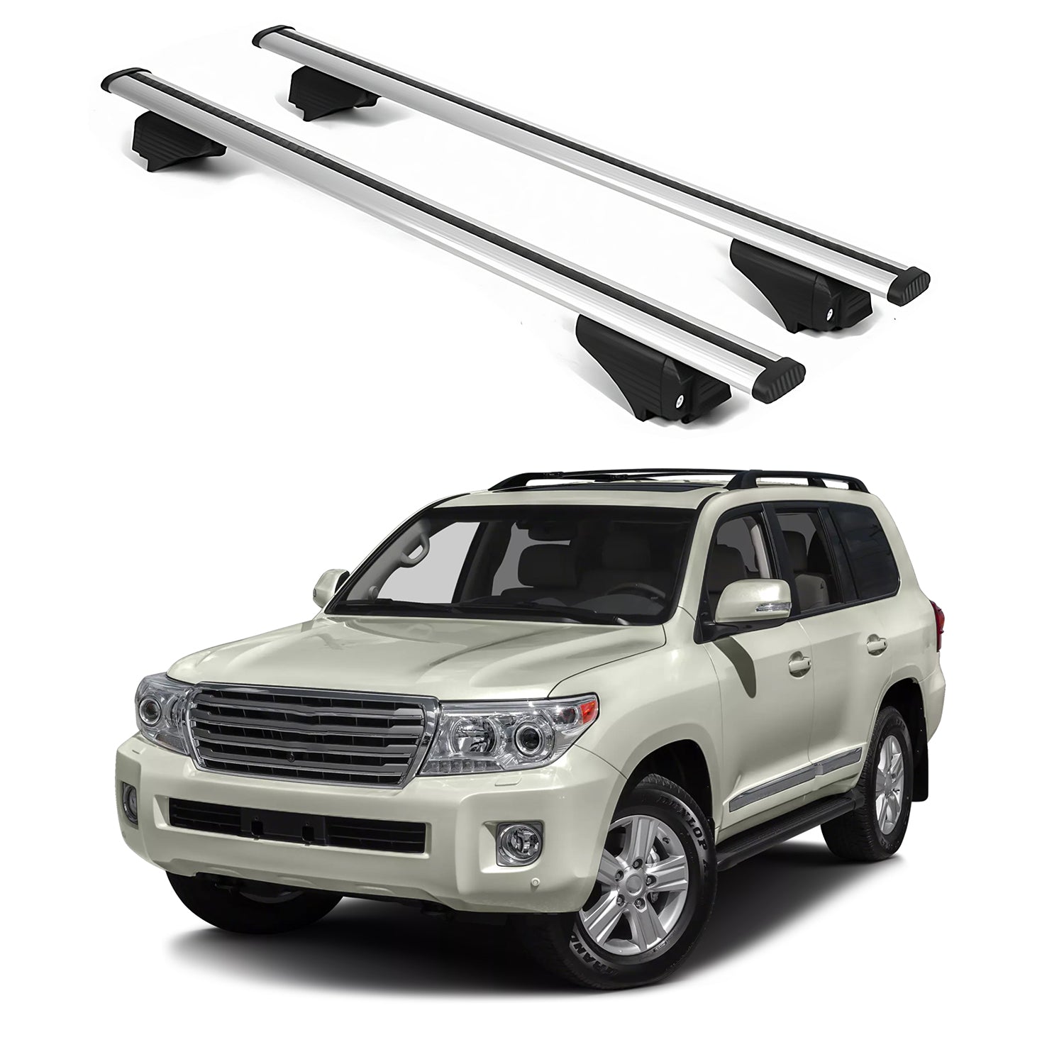 ERKUL Roof Rack Cross Bars for Toyota Land Cruiser 1992-2023 Raised Rails Silver