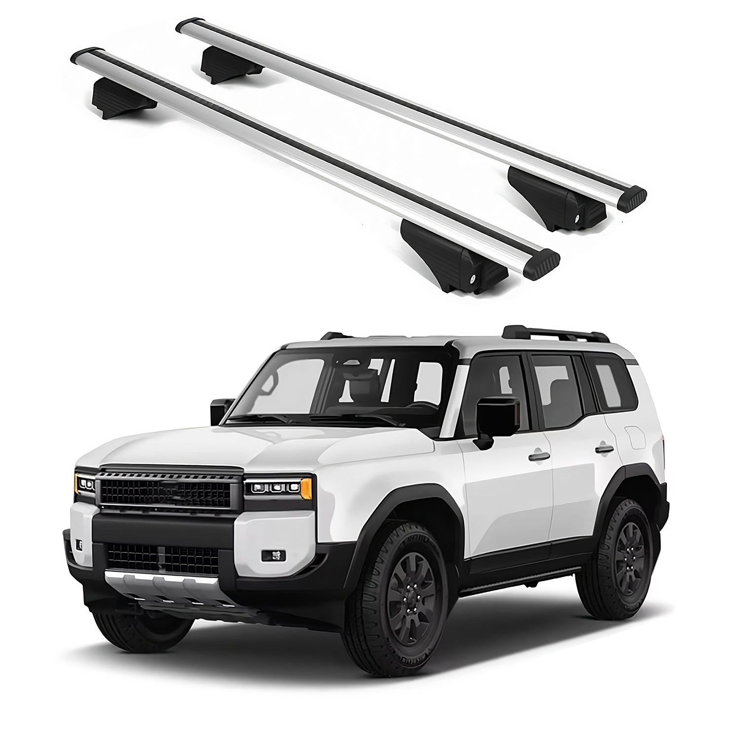 ERKUL Roof Rack Cross Bars for Toyota Land Cruiser 2024-2026 Raised Rails Silver