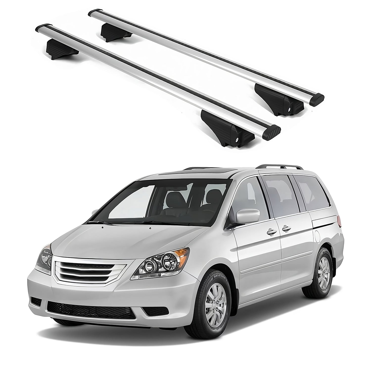 ERKUL Roof Rack Cross Bars for Honda Odyssey 2005-2010 for Raised Rails - Silver