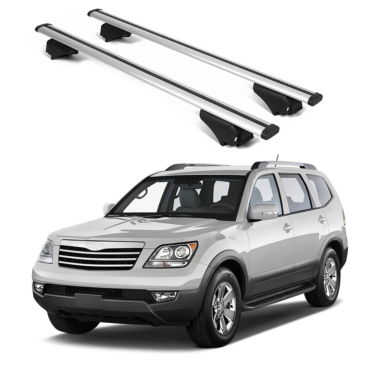 ERKUL Roof Rack Cross Bars for Kia Borrego 2009 for Raised Rails - Silver