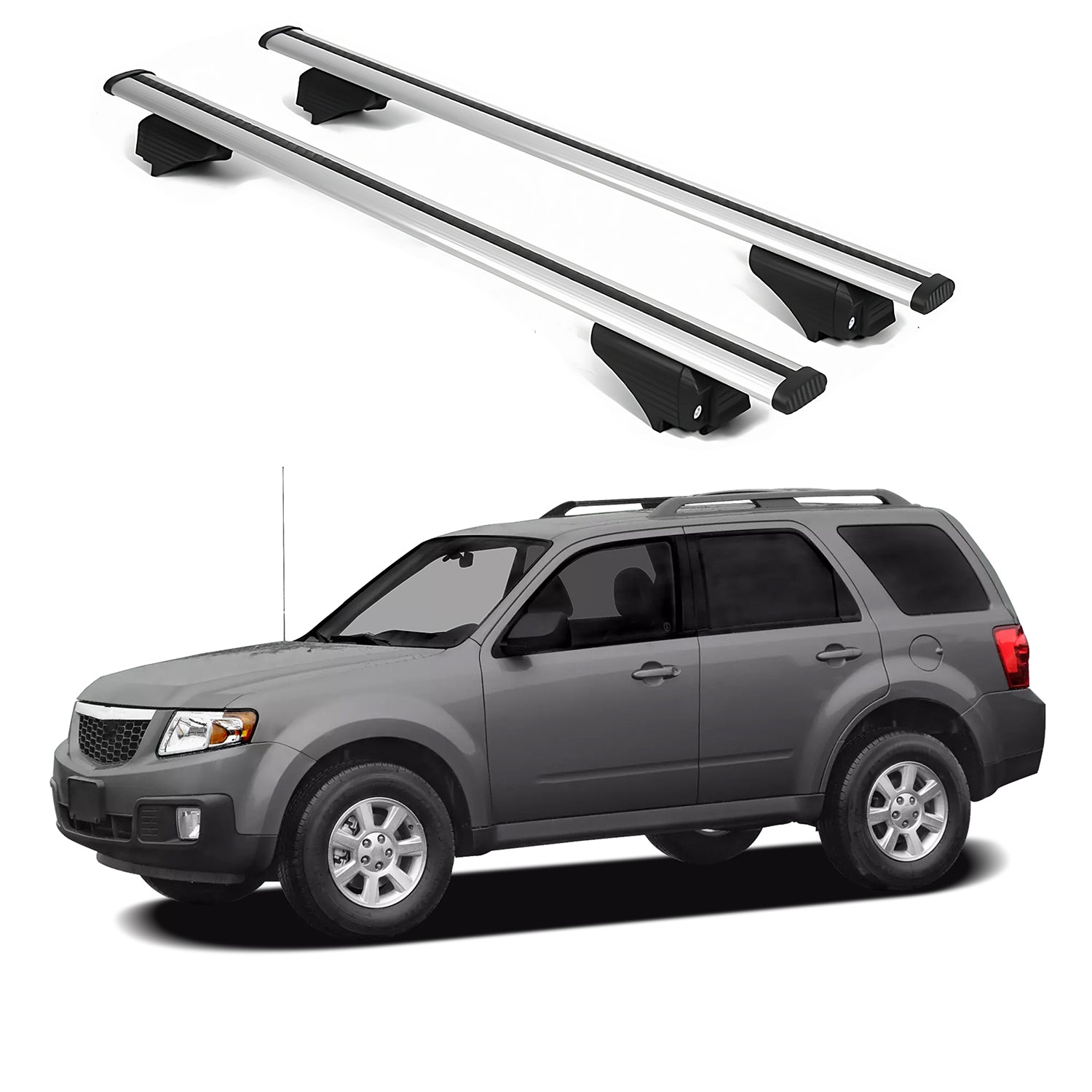 ERKUL Roof Rack Cross Bars for Mazda Tribute 2001-2011 for Raised Rails - Silver
