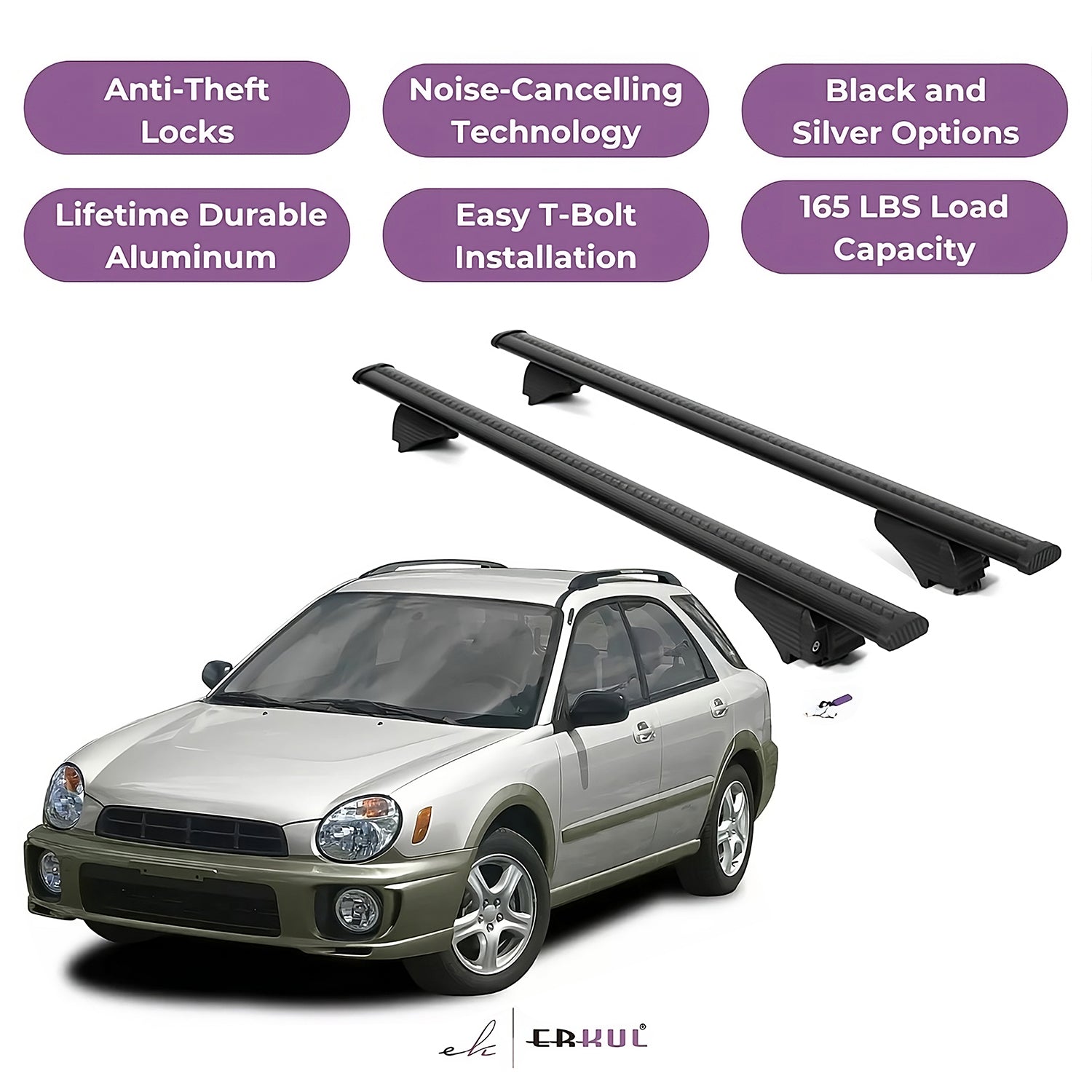 ERKUL Roof Rack Cross Bars for Subaru Outback 1994-1997 for Raised Rails - Black