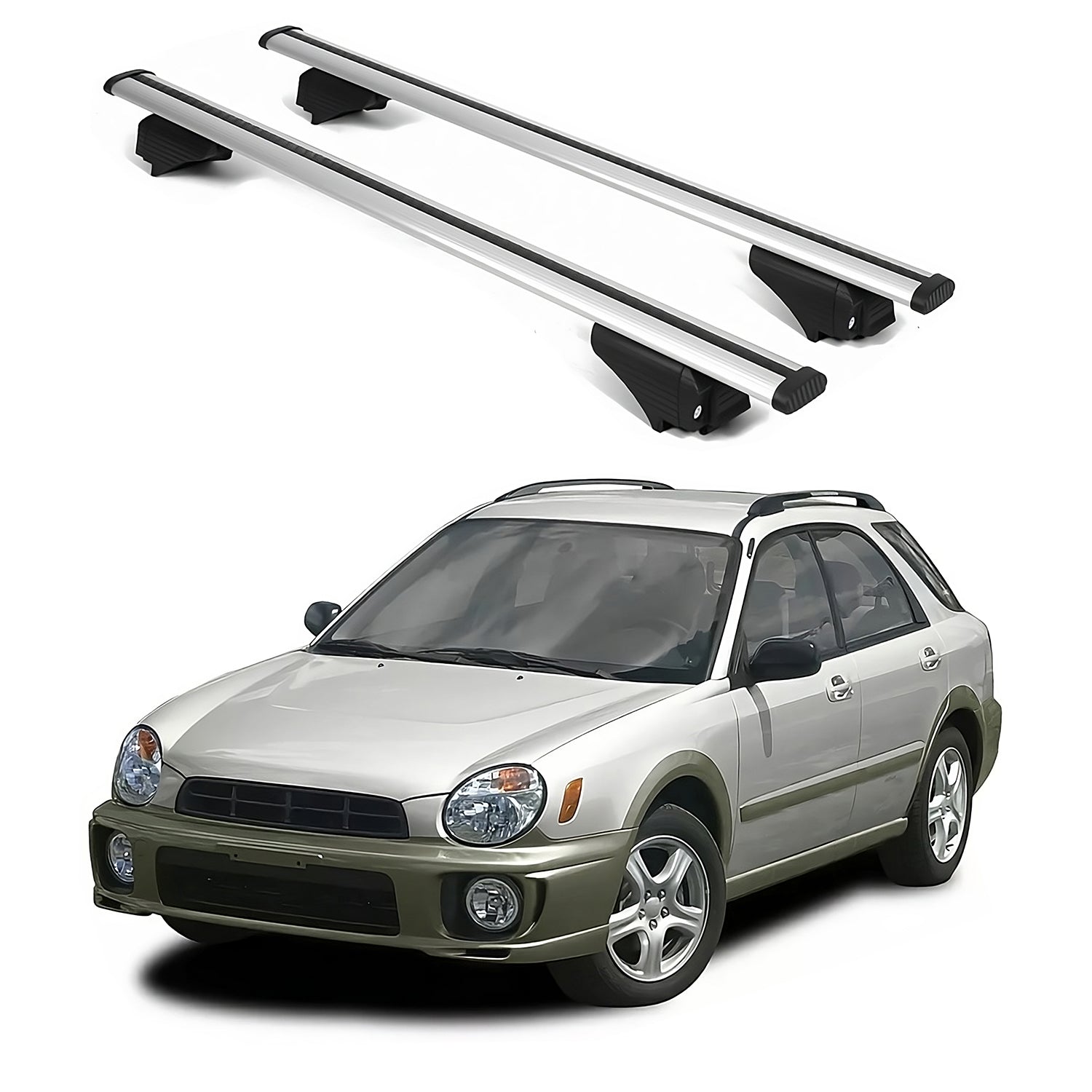 ERKUL Roofrack Cross Bars for Subaru Outback 2000-2004 for Raised Rails - Silver