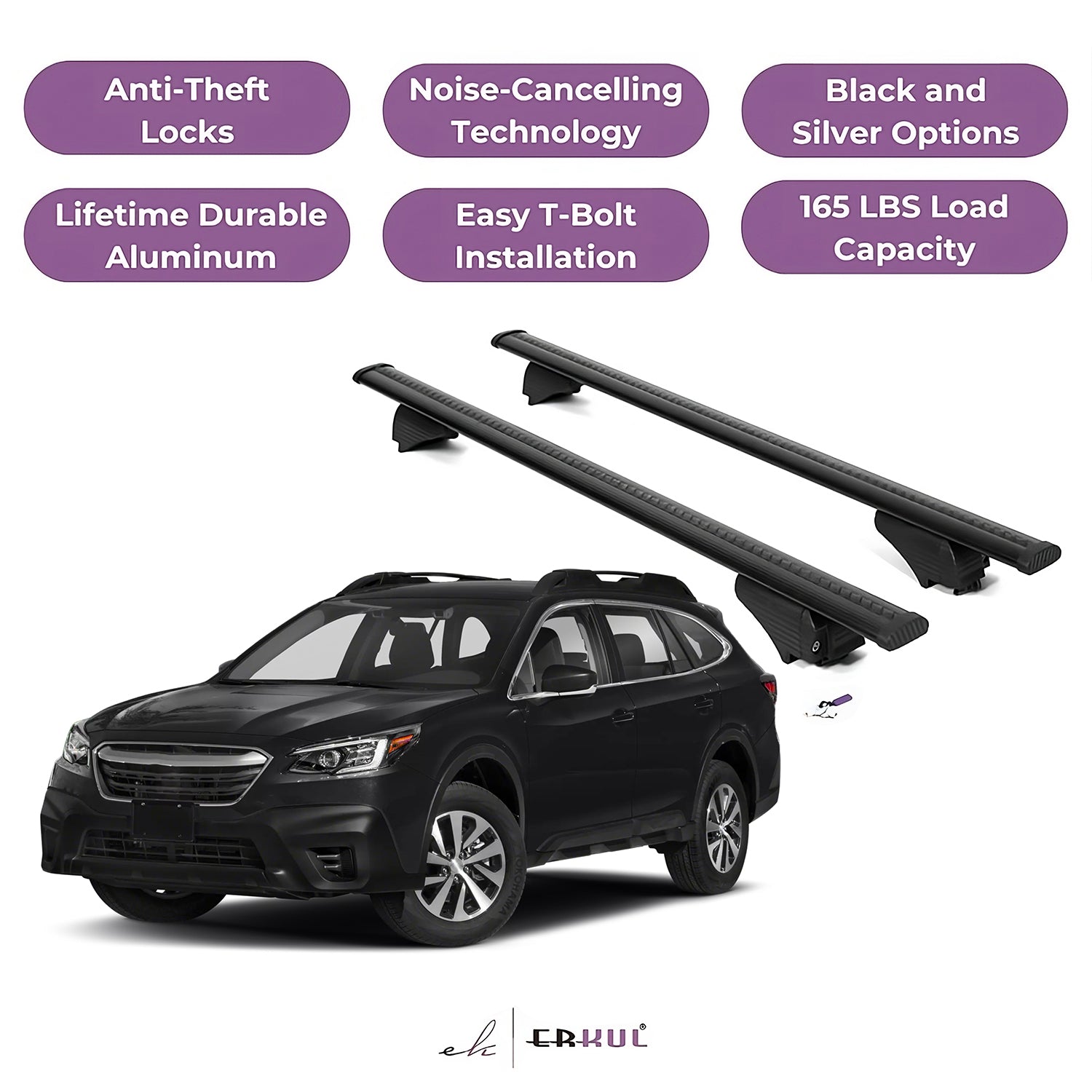 ERKUL Roof Rack Cross Bars for Subaru Outback 2020-2025 for Raised Rails - Black
