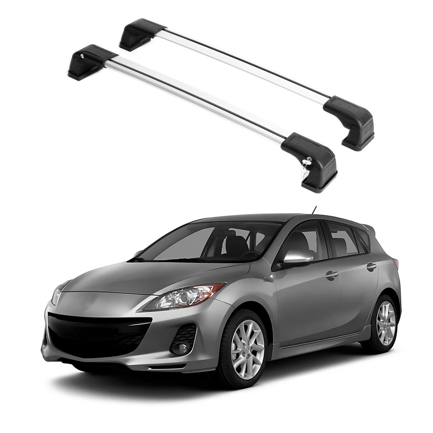 165 LBS Fixed Points Roof Rack Cross Bars Fits Mazda 3 Hatchback / Sedan 2010-2025 Black / Silver