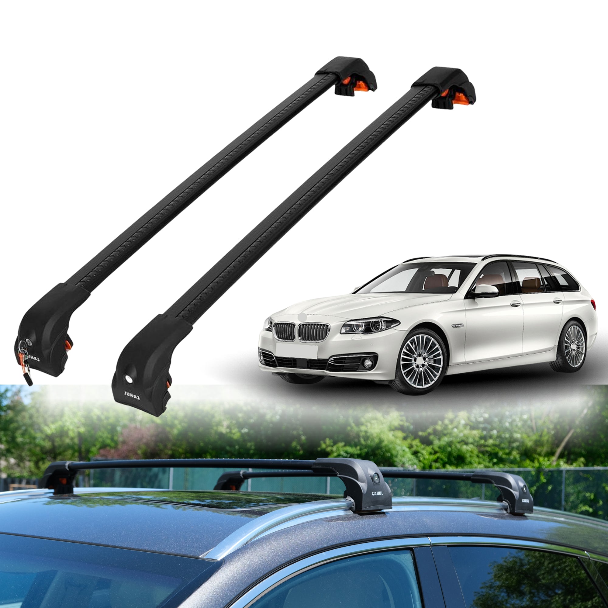 Heavy Duty Roof Rack Crossbars for BMW 5 Seri Estate 2010-2017 w/ Flush Rails