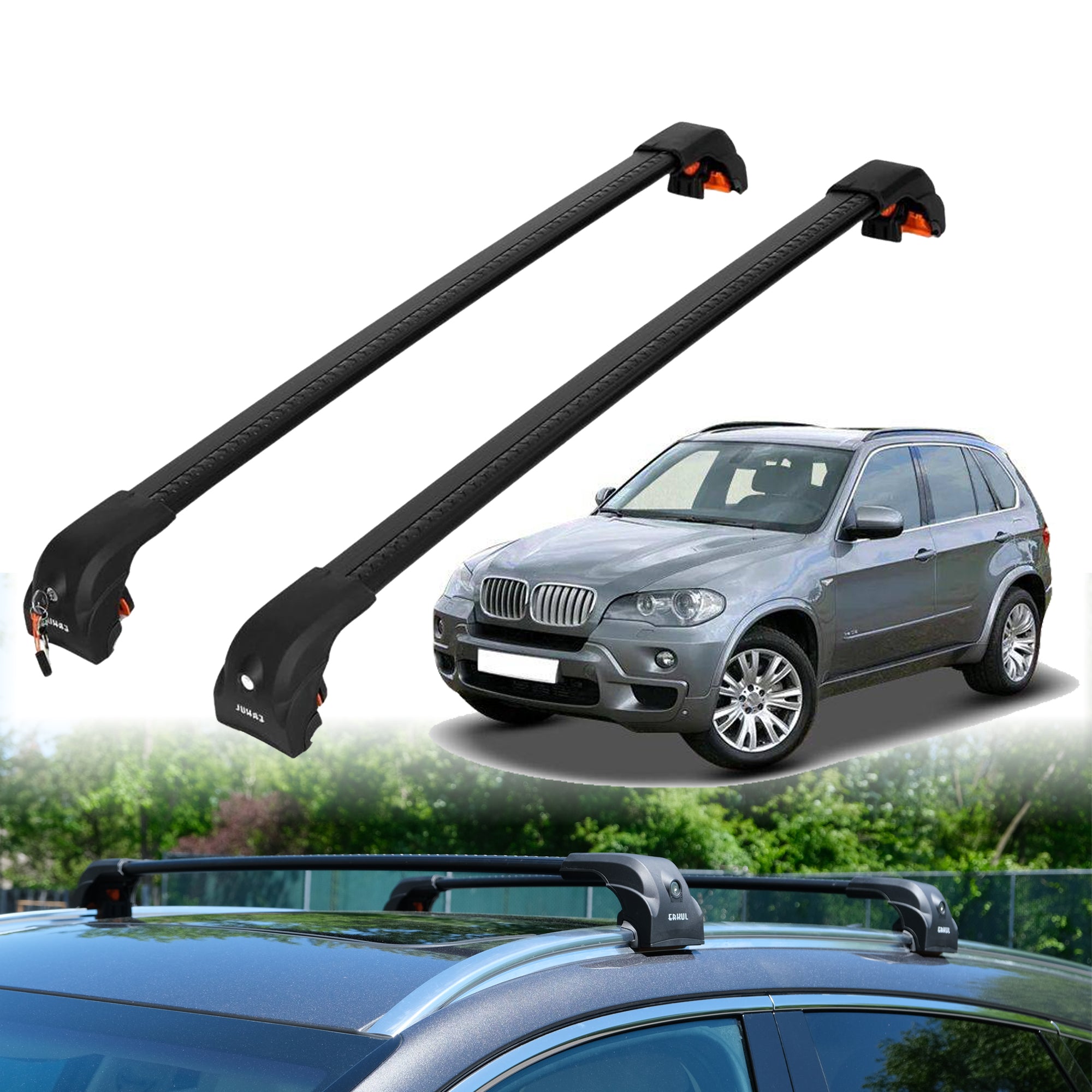 2PC Heavy Duty Roof Rack Crossbars for BMW X5 2007-2013 w/ Flush Rails