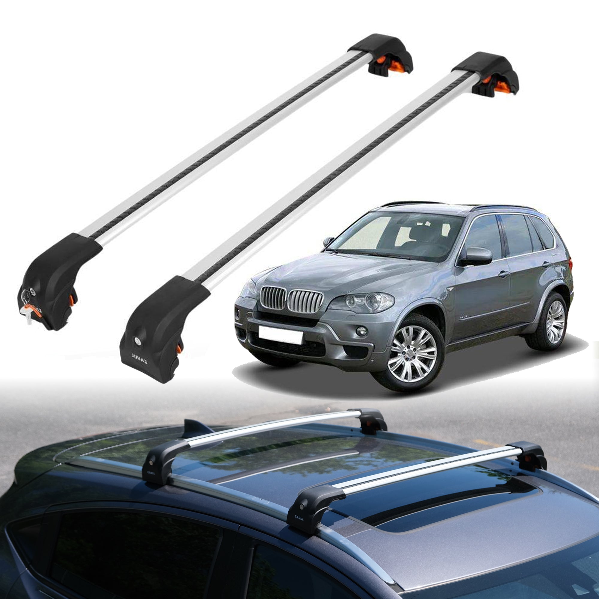 2PC Heavy Duty Roof Rack Crossbars for BMW X5 2007-2013 w/ Flush Rails