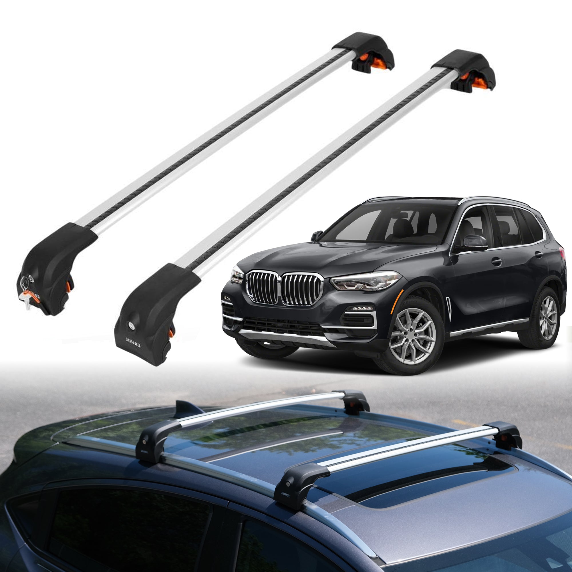 2PC Heavy Duty Roof Rack Crossbars for BMW X5 2019-2025 w/ Flush Rails