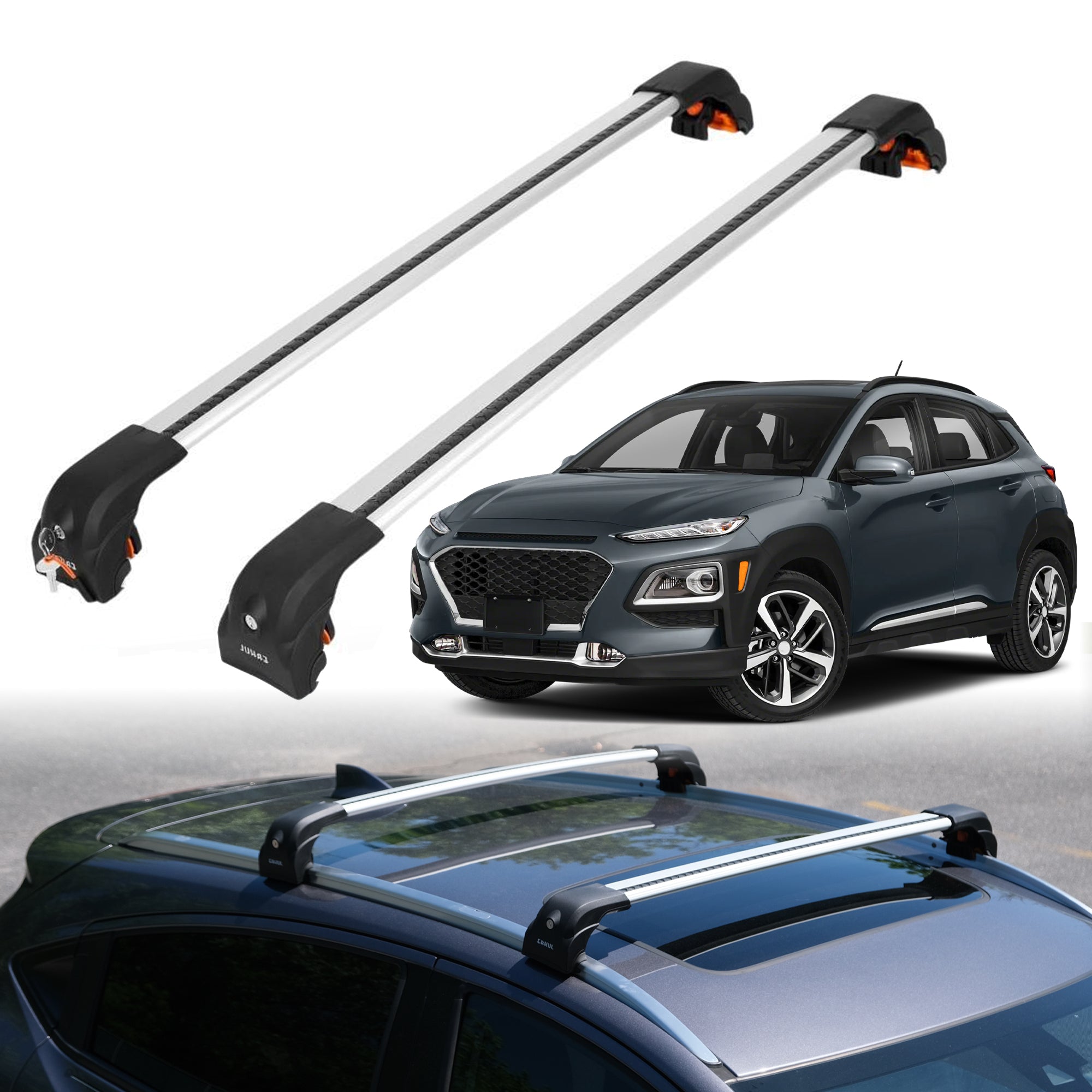 Heavy Duty Roof Rack Crossbars for Hyundai Kona 2018-2023 w/ Flush Rails
