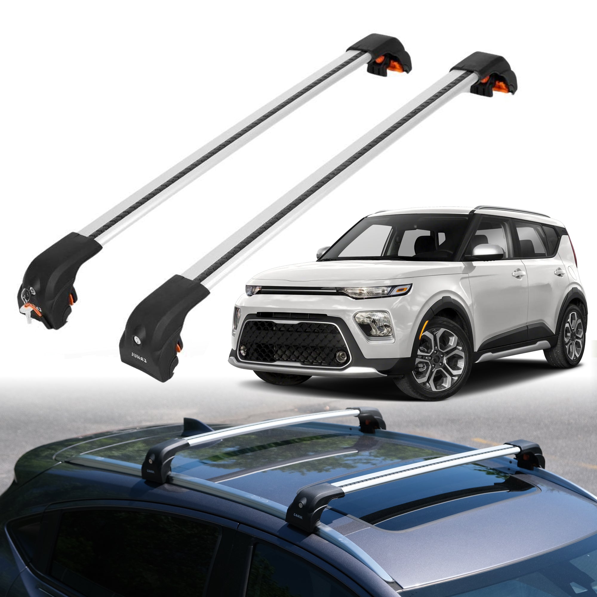 2PC Heavy Duty Roof Rack Crossbars for Kia Soul 2020-2025 w/ Flush Rails