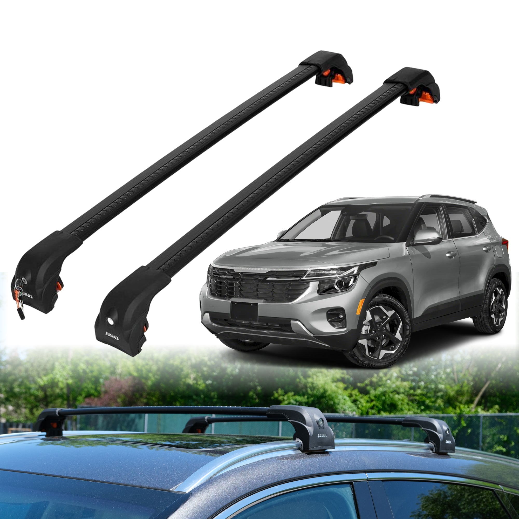 2PC Heavy Duty Roof Rack Crossbars for Kia Seltos 2021-2025 w/ Flush Rails