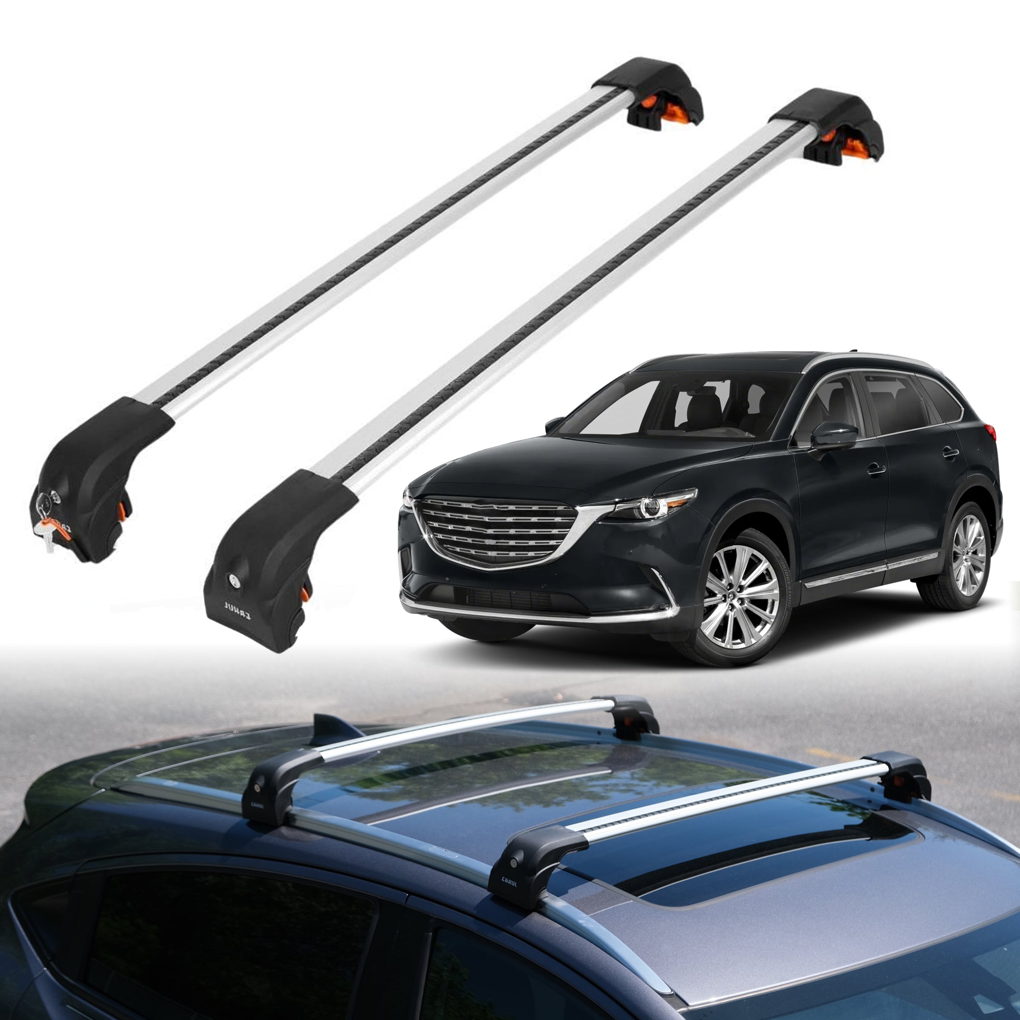 Heavy Duty Roof Rack Crossbars for Mazda CX-9 2016-2023 w/ Flush Rails