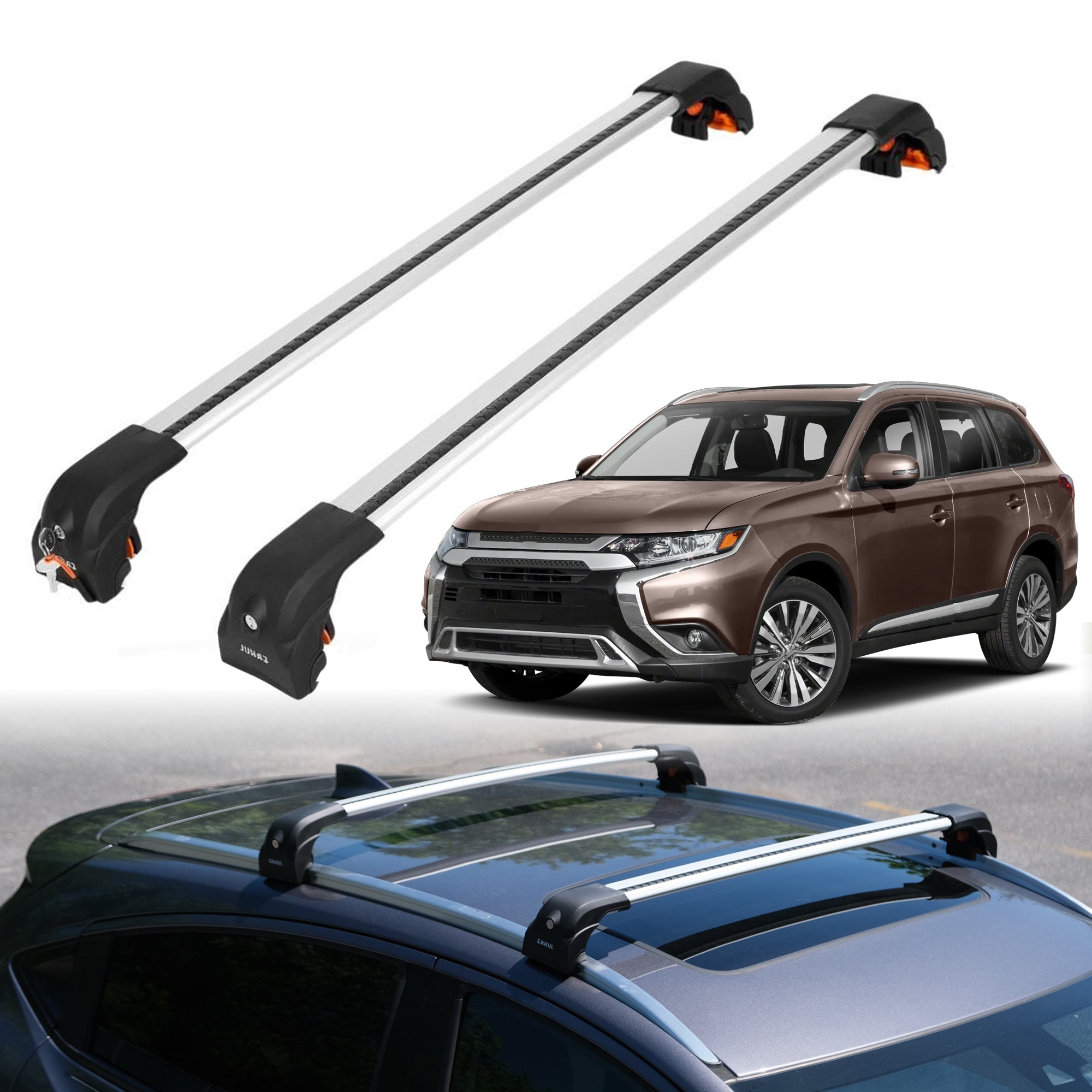 Heavy Duty Roof Rack Crossbars for Mitsubishi Outlander 2014-2021 w/ Flush Rails