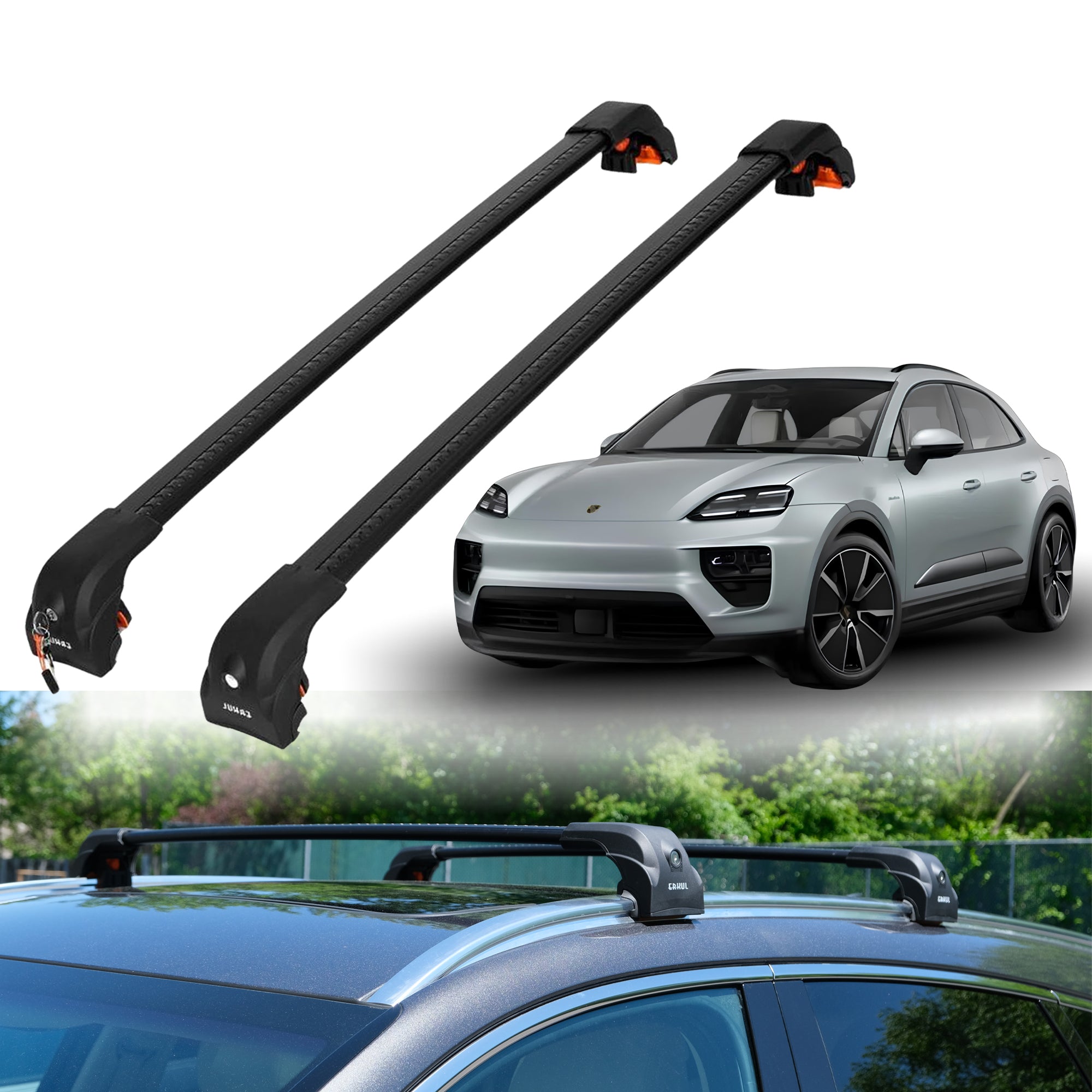 Heavy Duty Roof Rack Crossbars for Porsche Macan EV 2019-2026 w/ Flush Rails