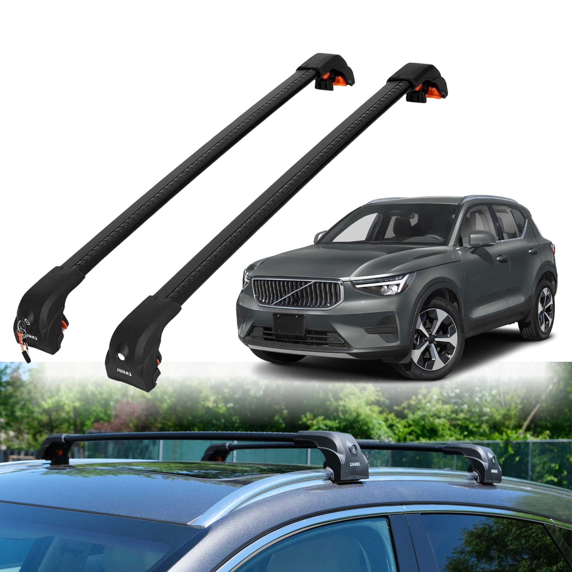 2PC Heavy Duty Roof Rack Crossbars for Volvo XC40 2019-2026 w/ Flush Rails