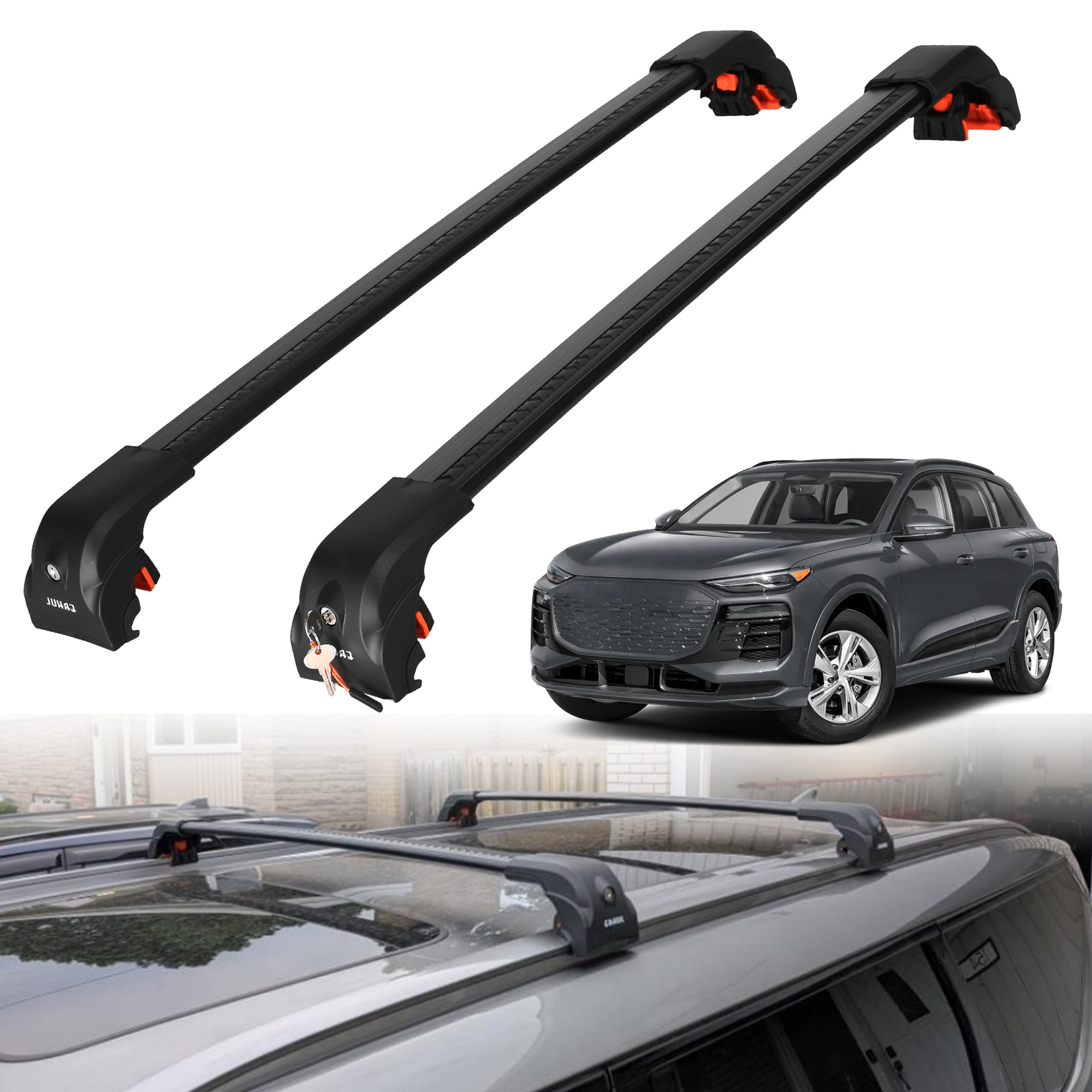 220 lbs Roof Rack Crossbars for Audi Q6 e-tron 2025-2027 - Black
