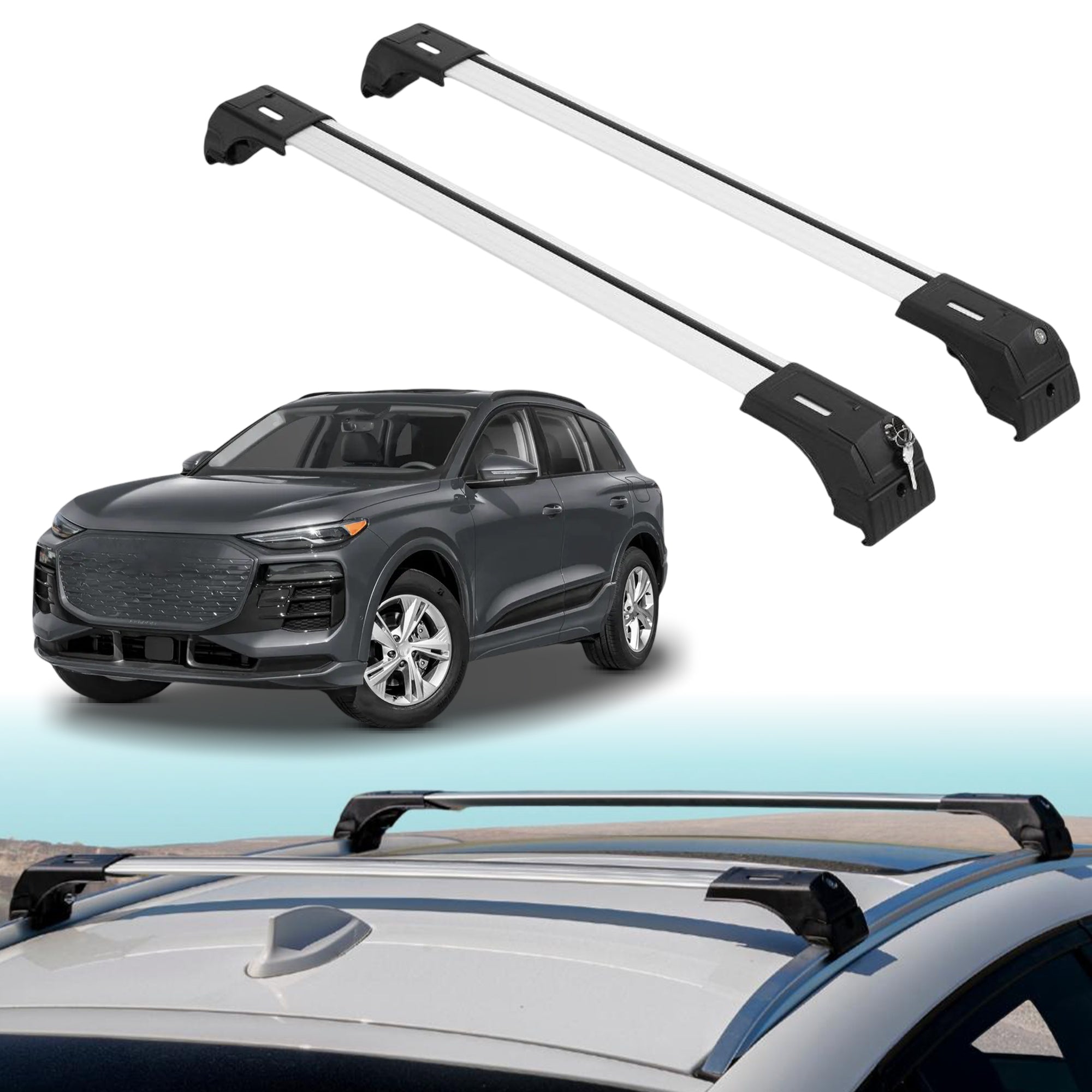 Roof Rack Crossbars for Audi Q6 e-tron 2025-2027 Fits Flush Rails - Silver