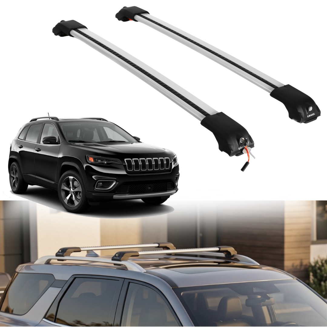 Roof Rack Crossbars for Jeep Cherokee 2014-2023 Fits Raised Rails - Silver