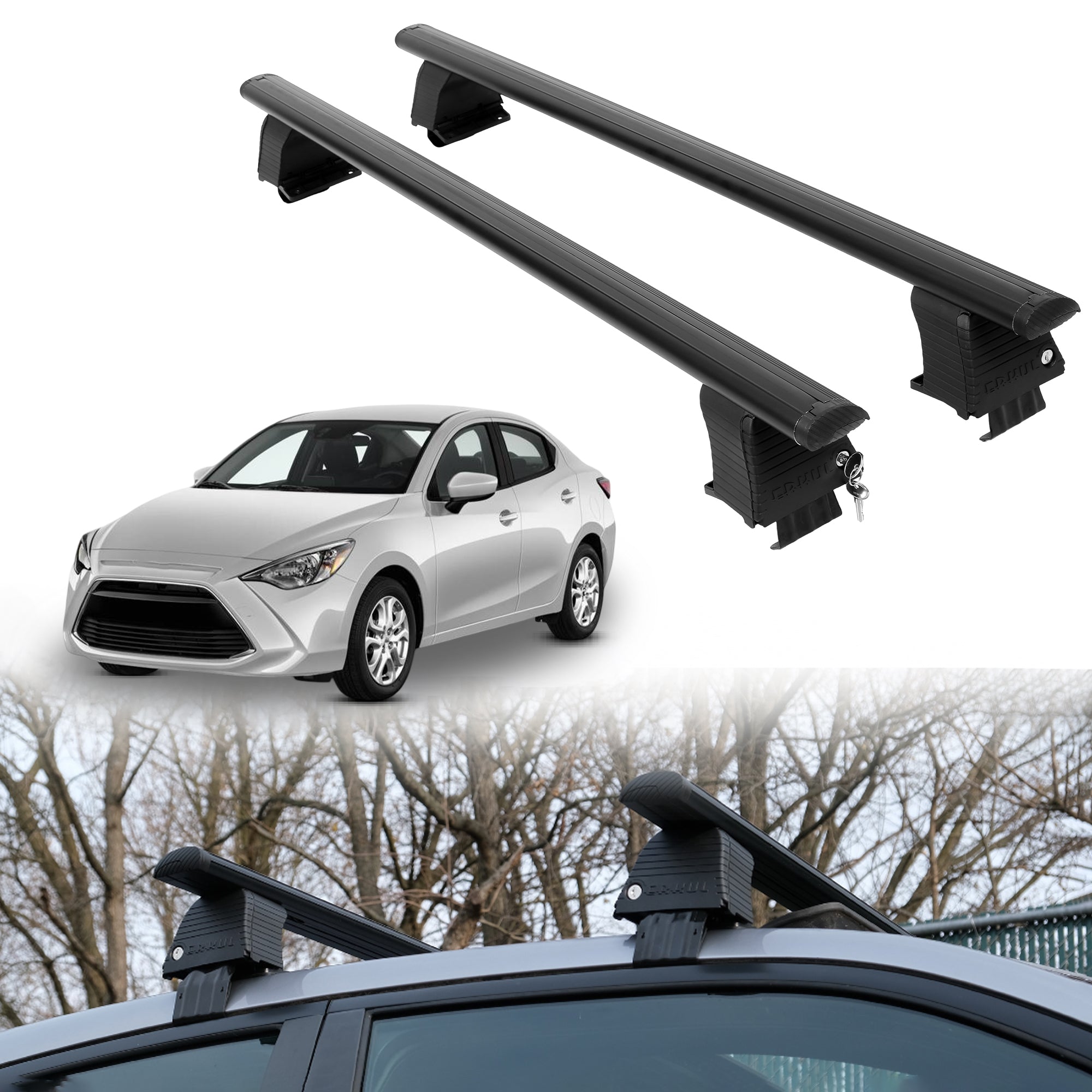 Roof Rack Crossbars for Toyota Yaris iA 2017-2018 Fits Naked Roof - Black