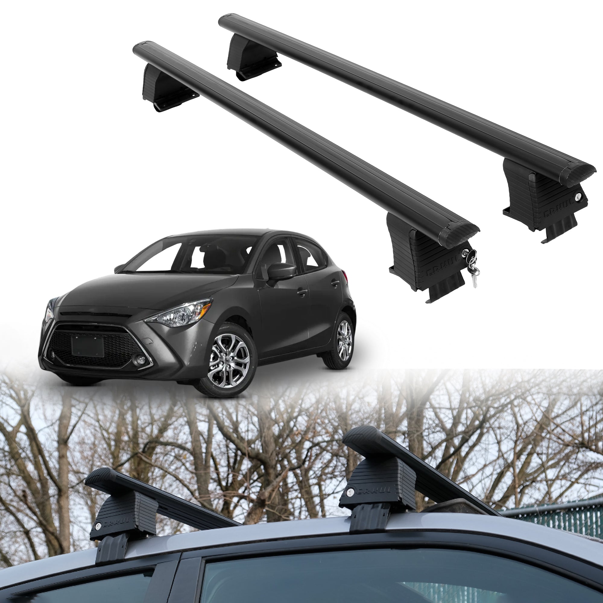 Roof Rack Crossbars for Toyota Yaris 2020 Fits Naked Roof - Black