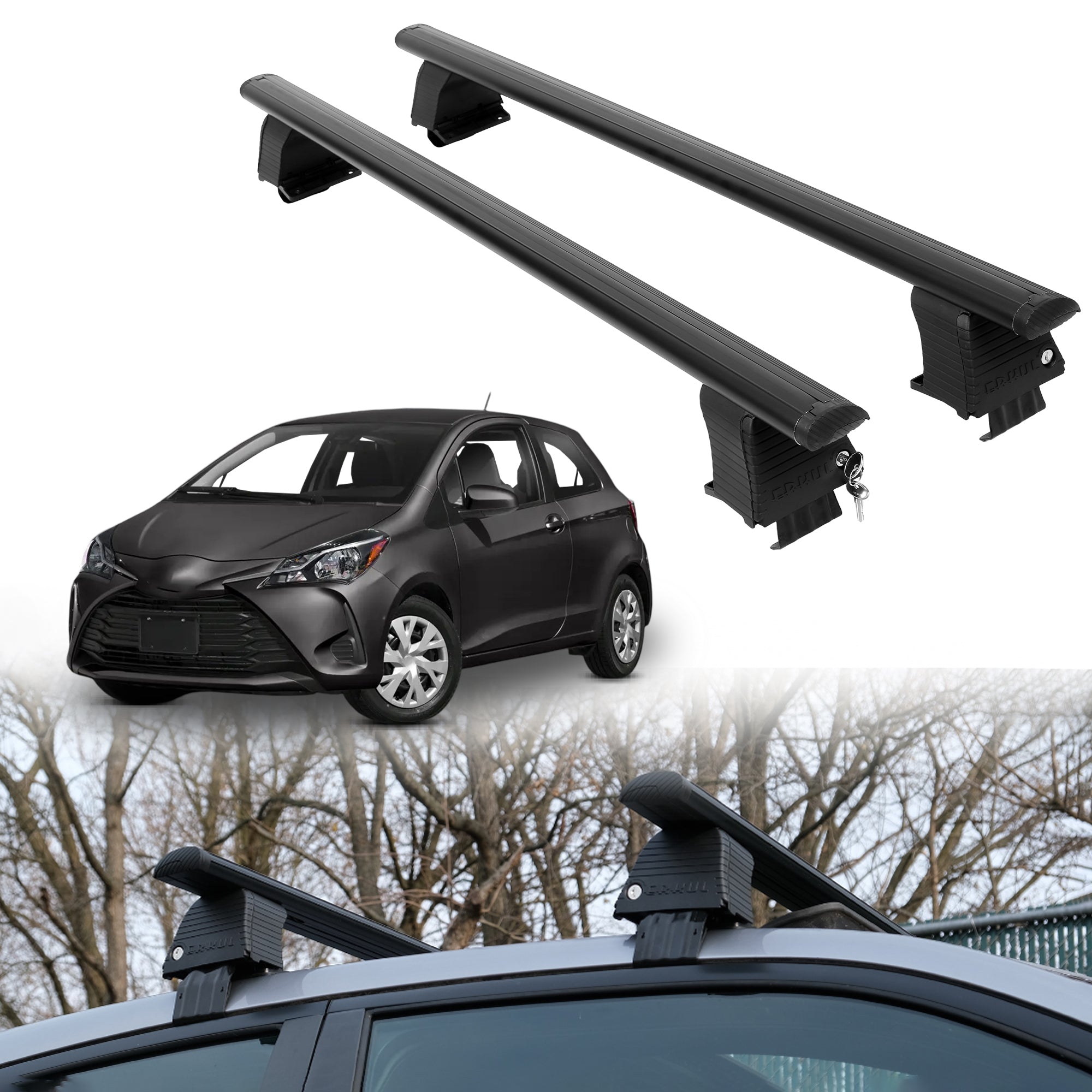Roof Rack Crossbars for Toyota Yaris 2012-2018 Fits Naked Roof - Black