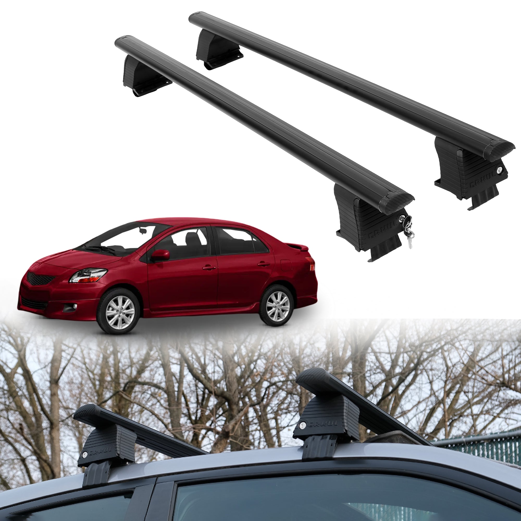 Roof Rack Crossbars for Toyota Yaris / Yaris Sedan 2007-2011 - Black
