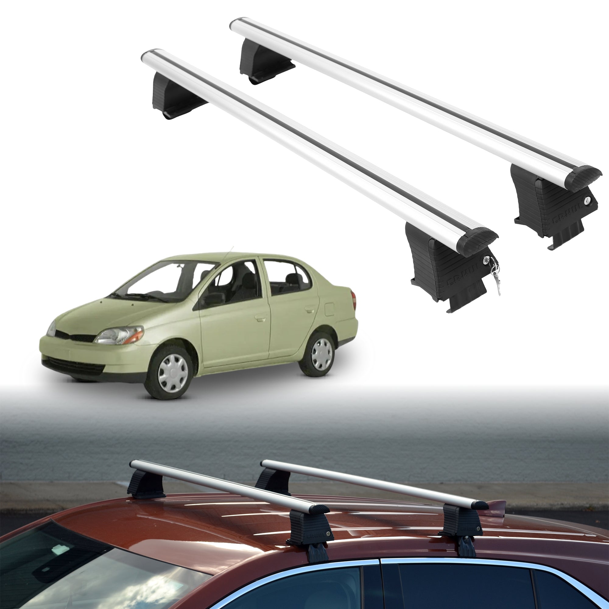 Roof Rack Crossbars for Toyota Echo 2000-2005 Fits Naked Roof - Silver