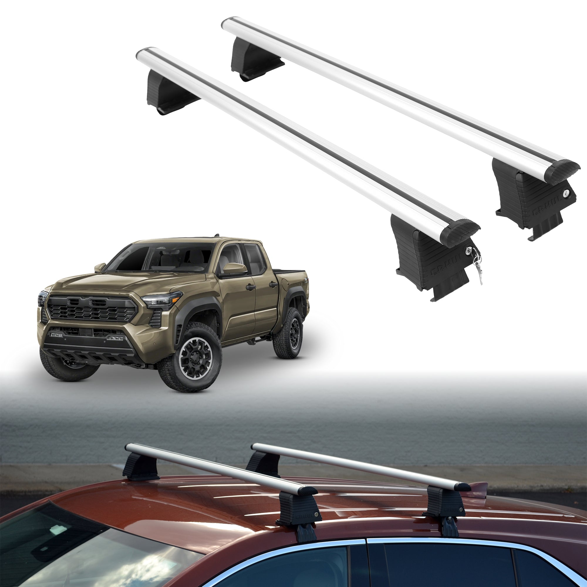 Roof Rack Crossbars for Toyota Tacoma 2024-2026 Fits Naked Roof - Silver