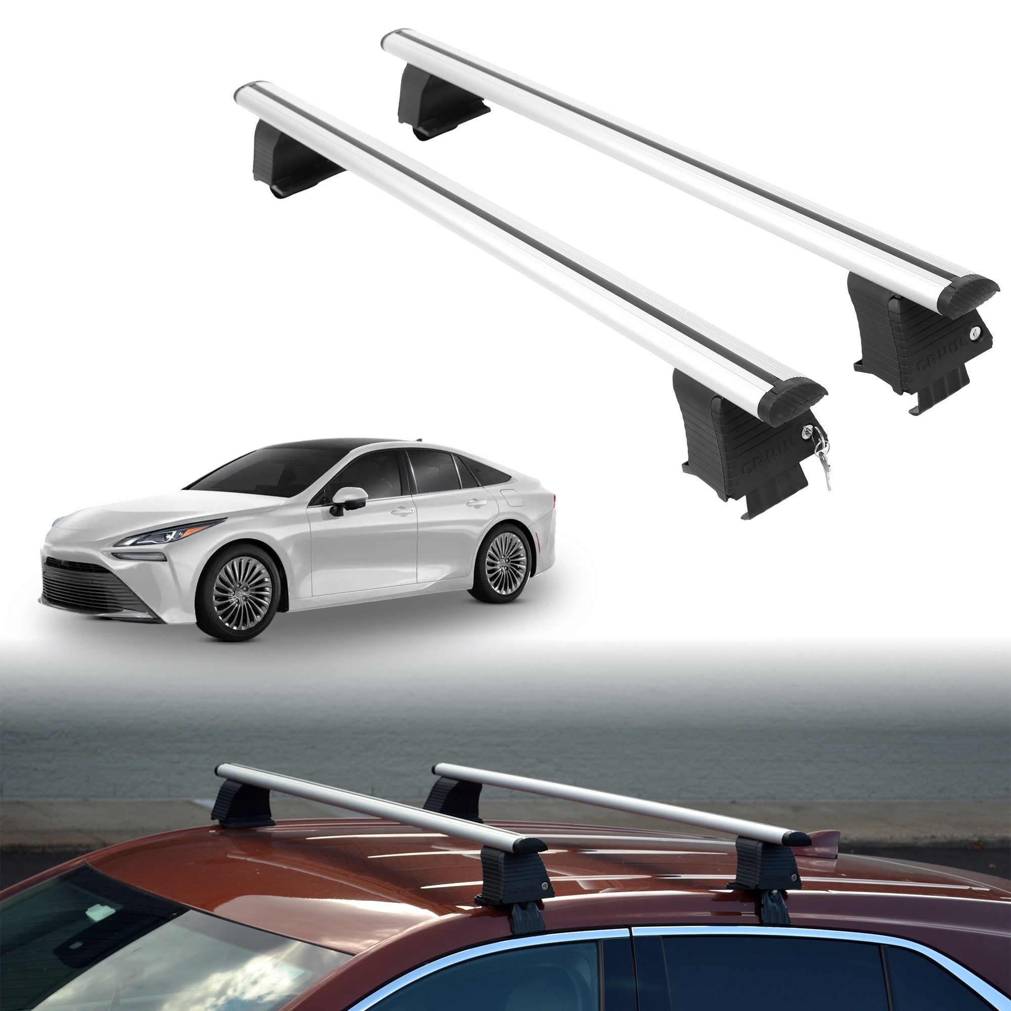 Roof Rack Crossbars for Toyota Mirai 2021-2026 Fits Naked Roof - Silver