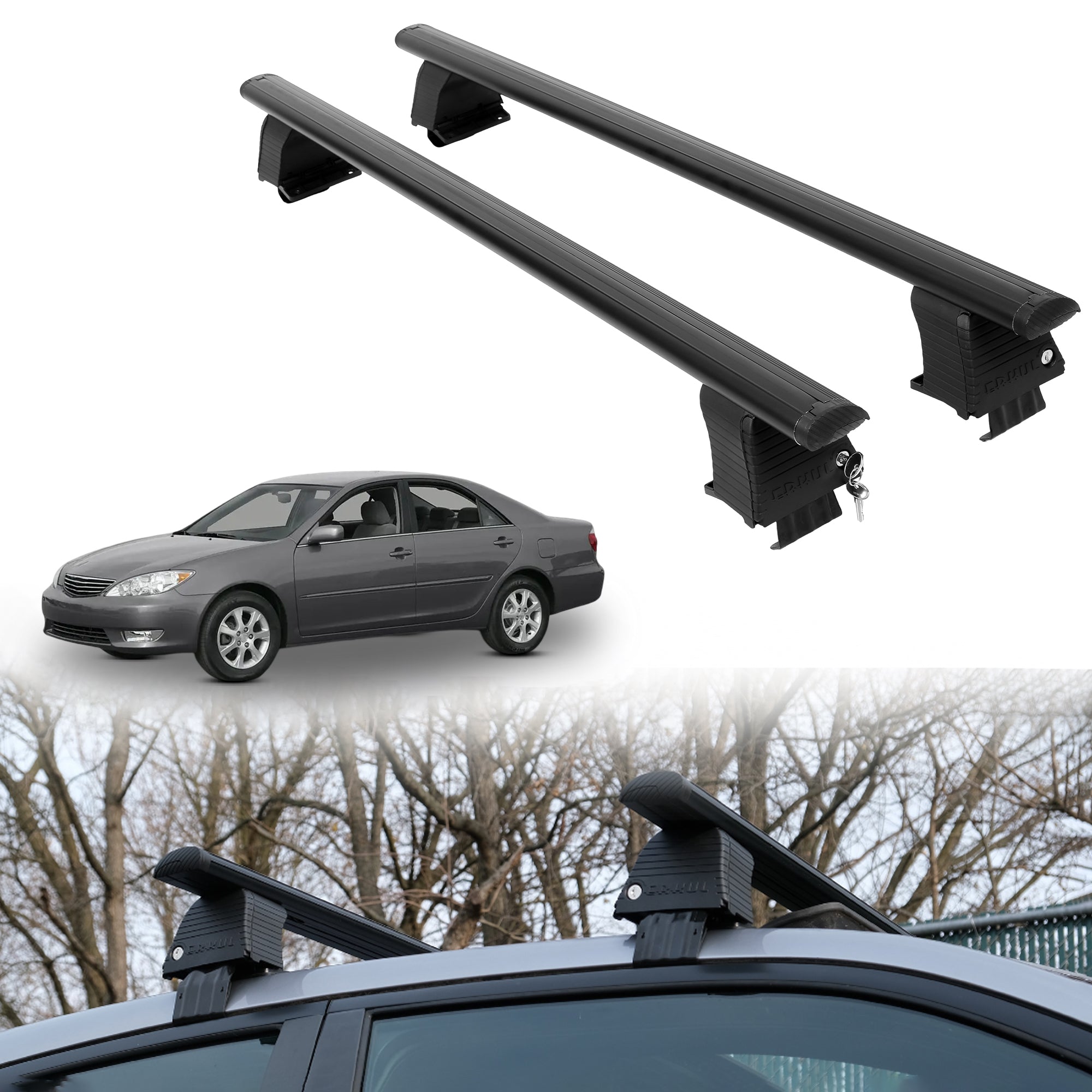 Roof Rack Crossbars for Toyota Camry 2002-2006 Fits Naked Roof - Black