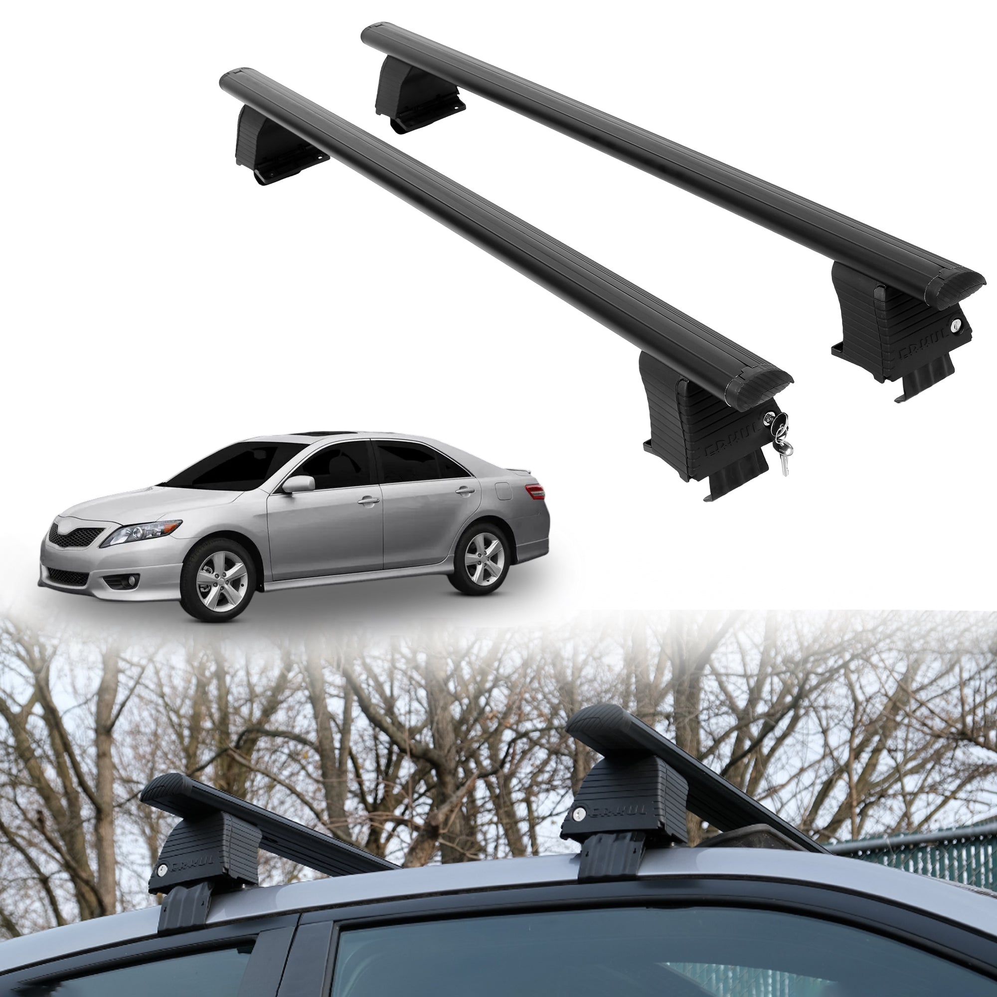 Roof Rack Crossbars for Toyota Camry 2007-2011 Fits Naked Roof - Black
