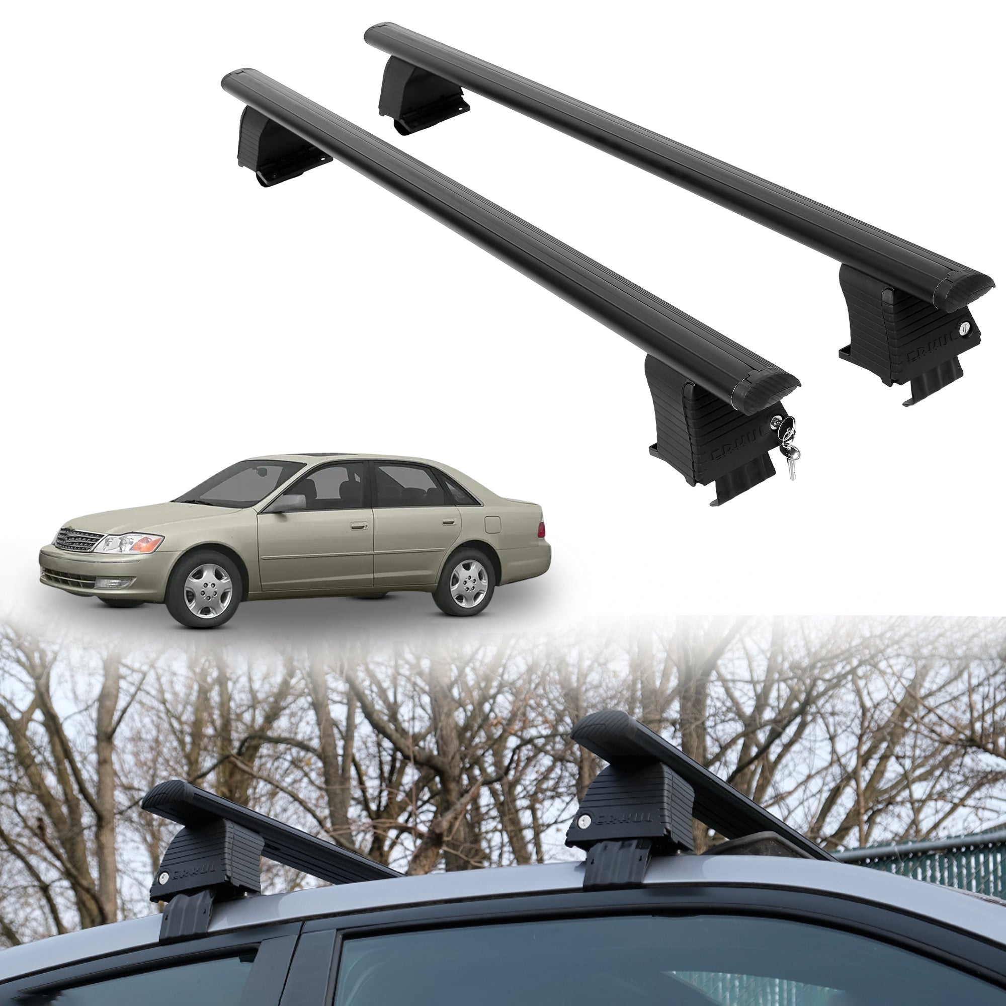 Roof Rack Crossbars for Toyota Avalon 2000-2004 Fits Naked Roof - Black