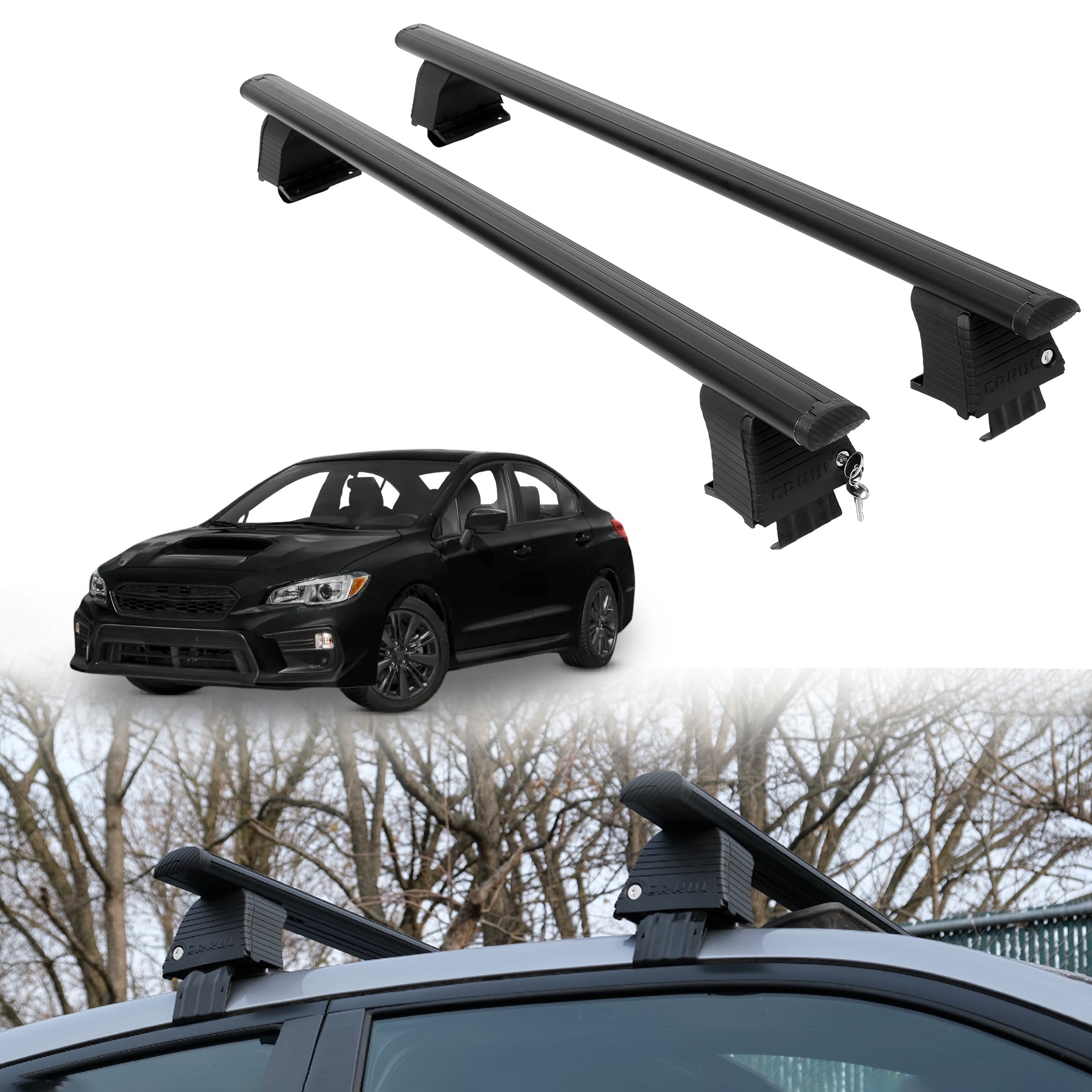 Roof Rack Crossbars for Subaru WRX 2015-2021 Fits Naked Roof - Black